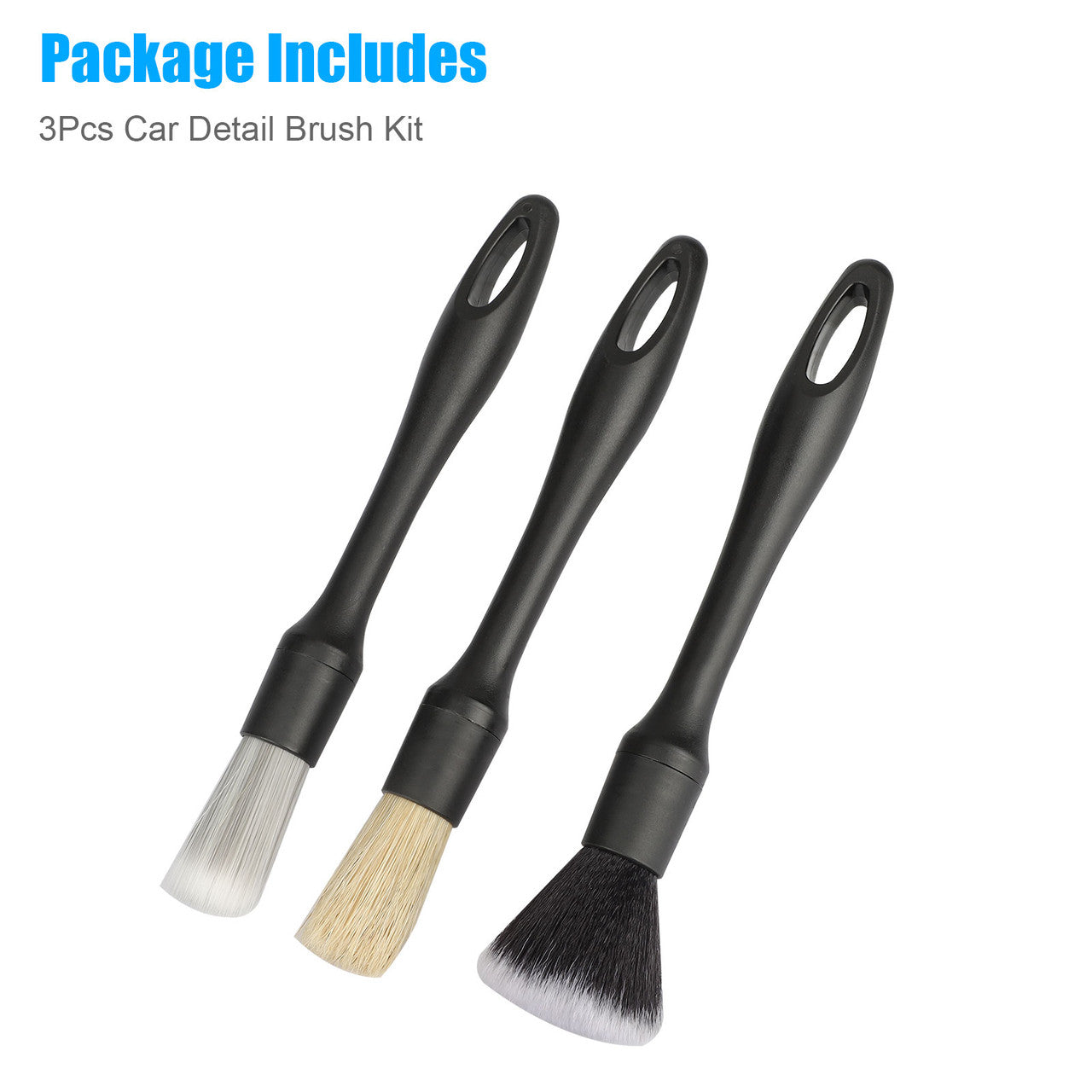 Automotive Accessory Professional Quality Car Detail Brush Kit with a Metal Design, 3Pcs