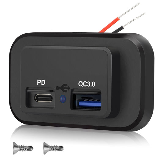 PD+USB Car Charger Socket with Quick Charging 3.0 USB ports and Nylon Housing, Dustproof