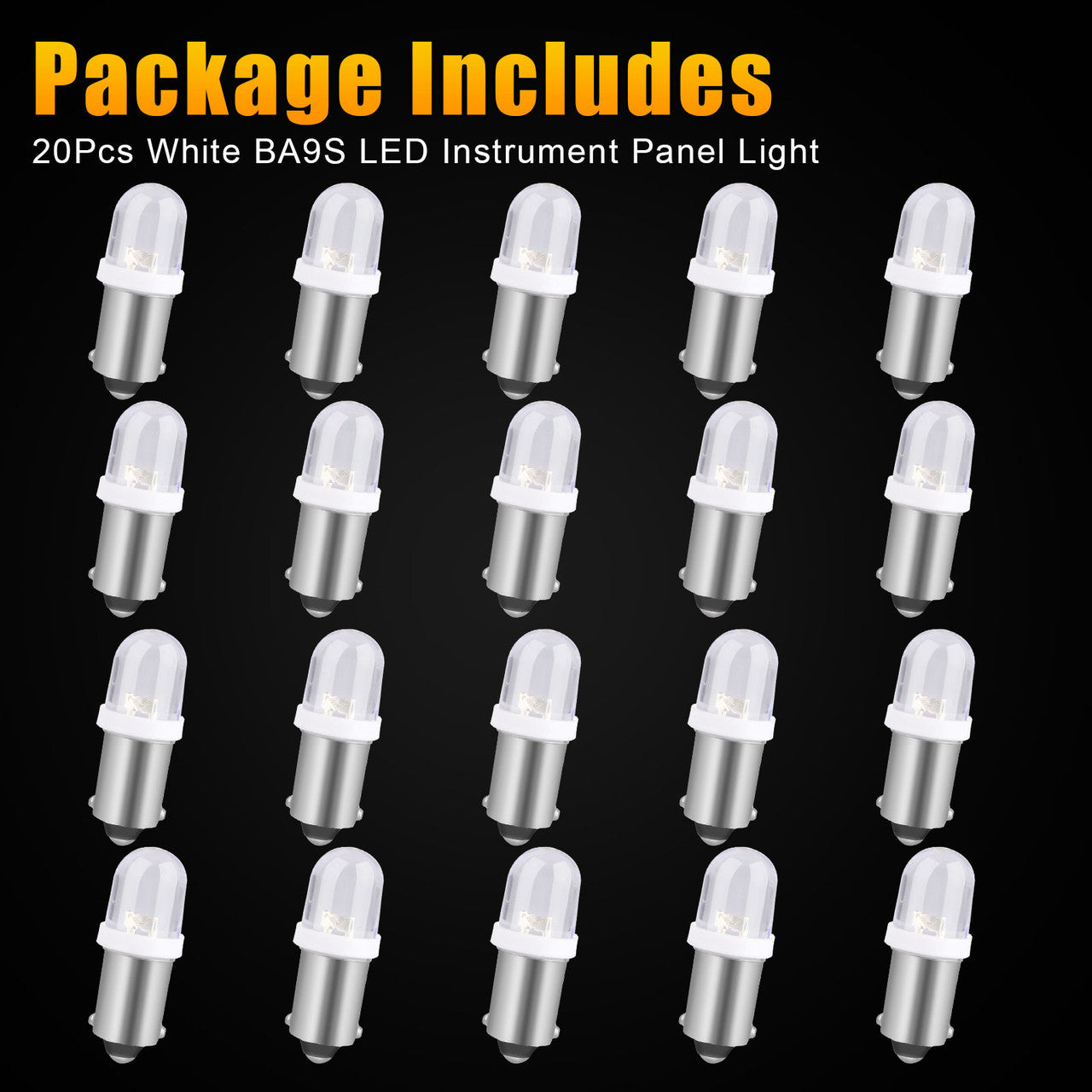 Pure White BA9S LED Instrument Panel Light for Automotive Vehicles, 20pcs
