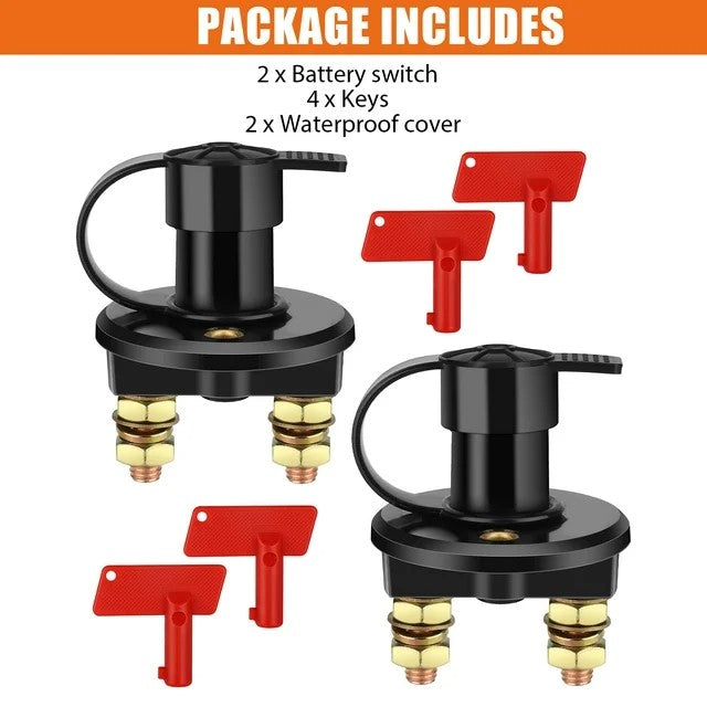 2 pcs 12V/24V Car Battery Cut Off Switch Set - Key-Controlled Isolator for Auto, Boat, Truck, Marine, RV - Protect Your Vehicle Anytime, Anywhere