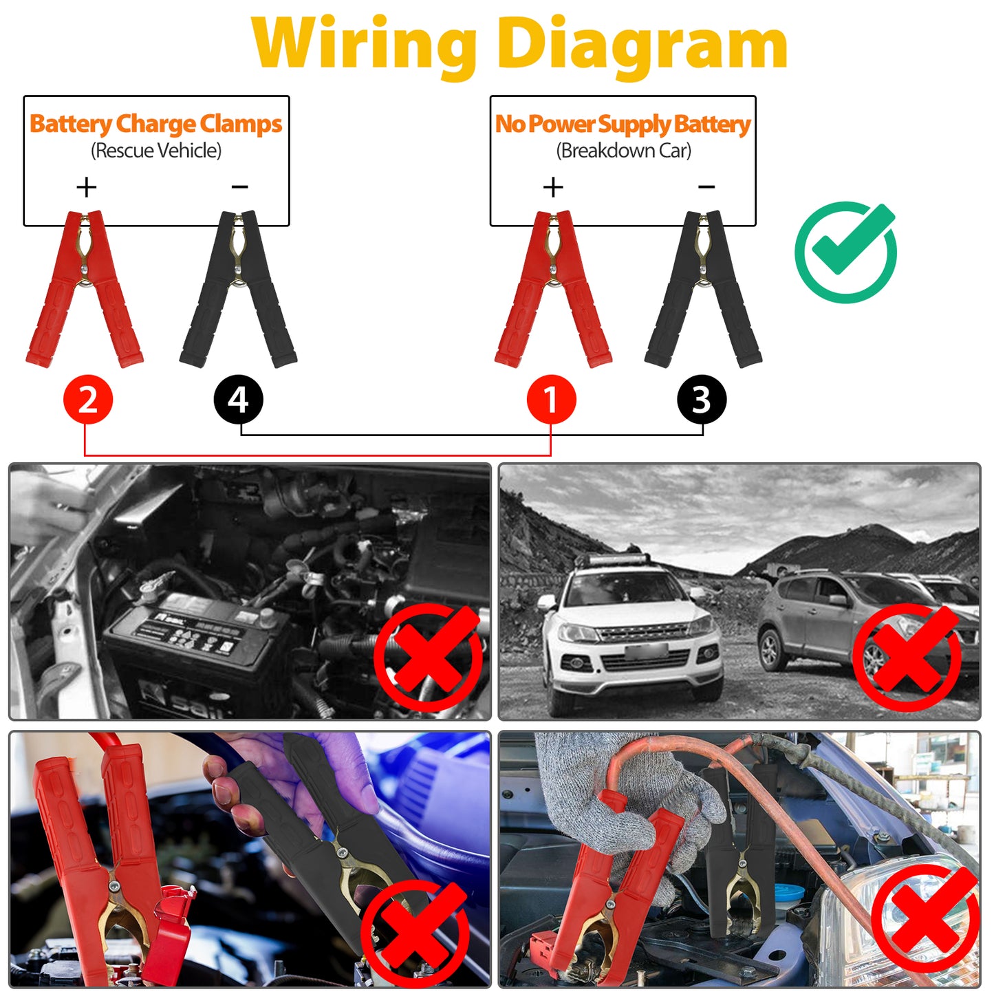2pcs Battery jumper cable clamps