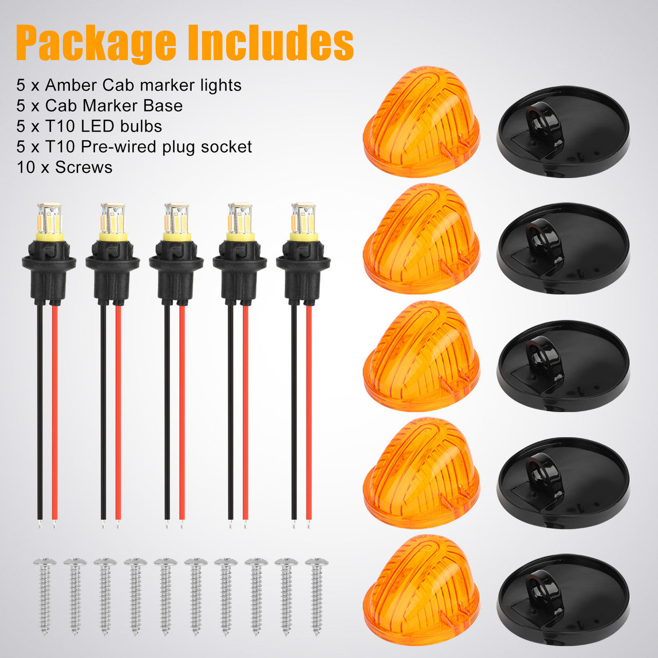 5 Packs Amber Roof Marker Clearance Lights - Roof Top Markers, Amber Running Light Replacement for Truck SUV Van Abs Plastic Wired