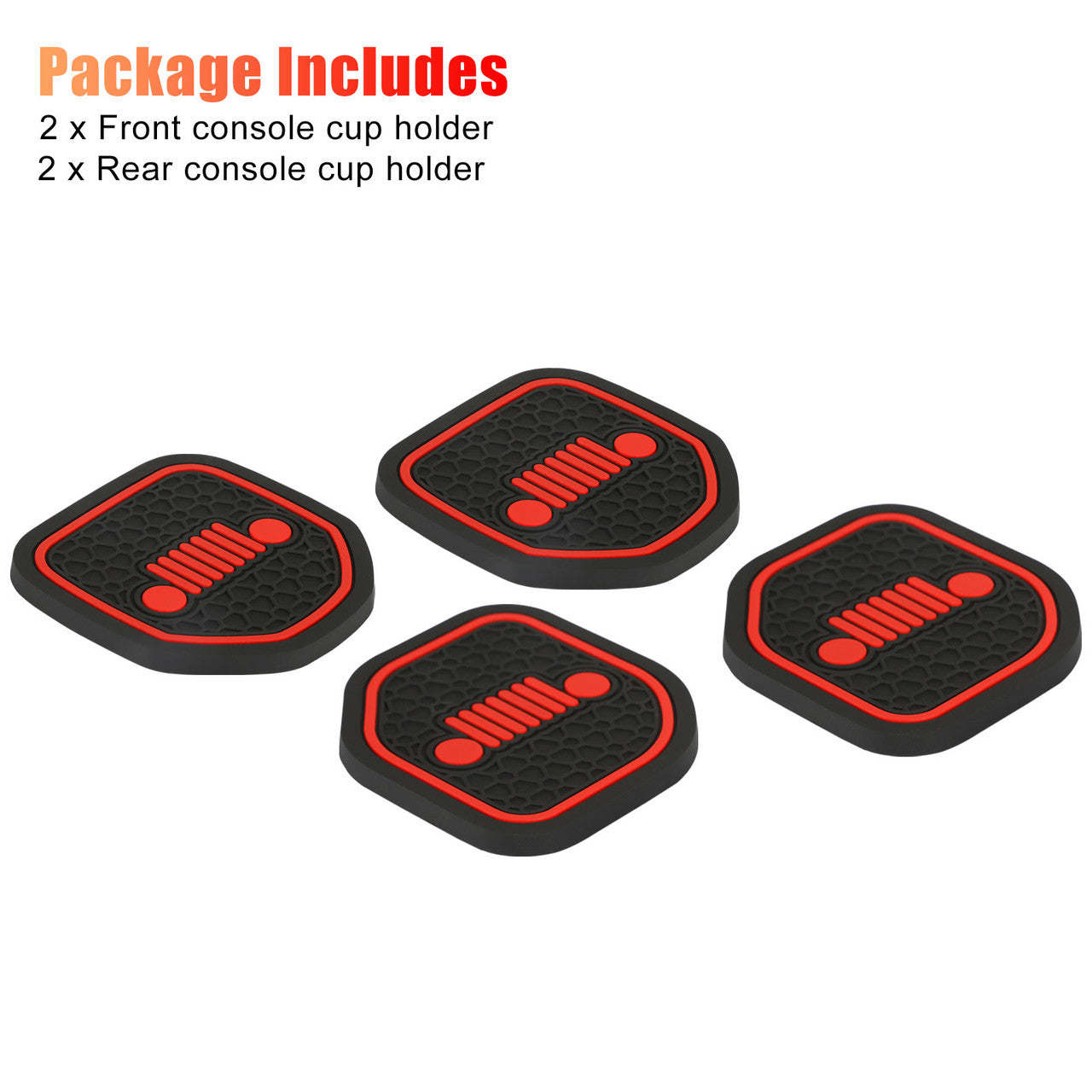 4 Packs Cup Holder Inserts Coaster for Jeep - Fit for 2018 - 2022 Wrangler Jl Jlu 2020-2022 Gladiator Jt Cup Mat Pad Interior Decoration Accessories (Black with Red Details)