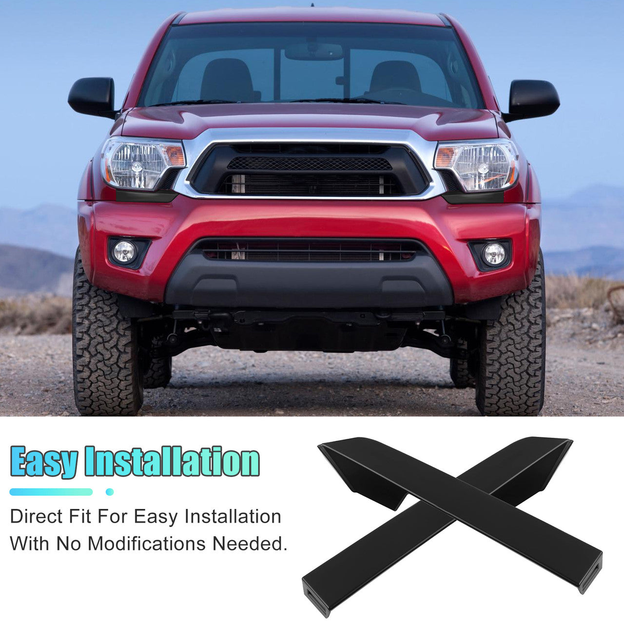Front Bumper Grille Headlight Filler Trim - Compatible with Toyota Tacoma 2012-2014 (Black)