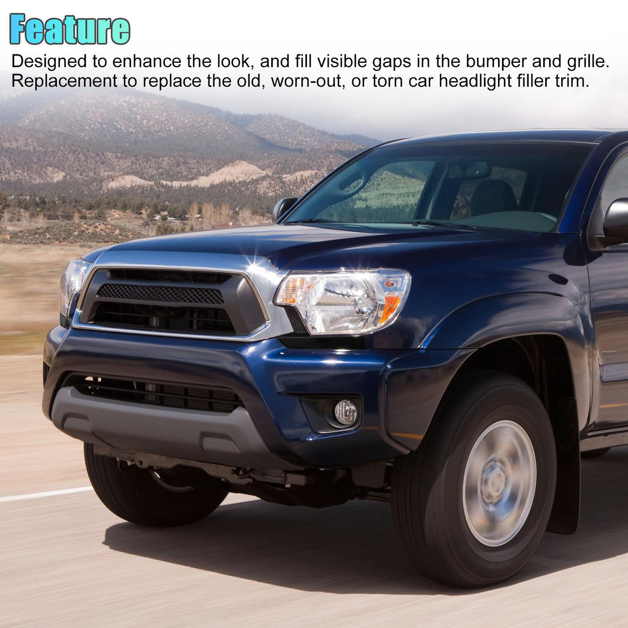 Front Bumper Grille Headlight Filler Trim - Compatible with Toyota Tacoma 2012-2014 (Black)