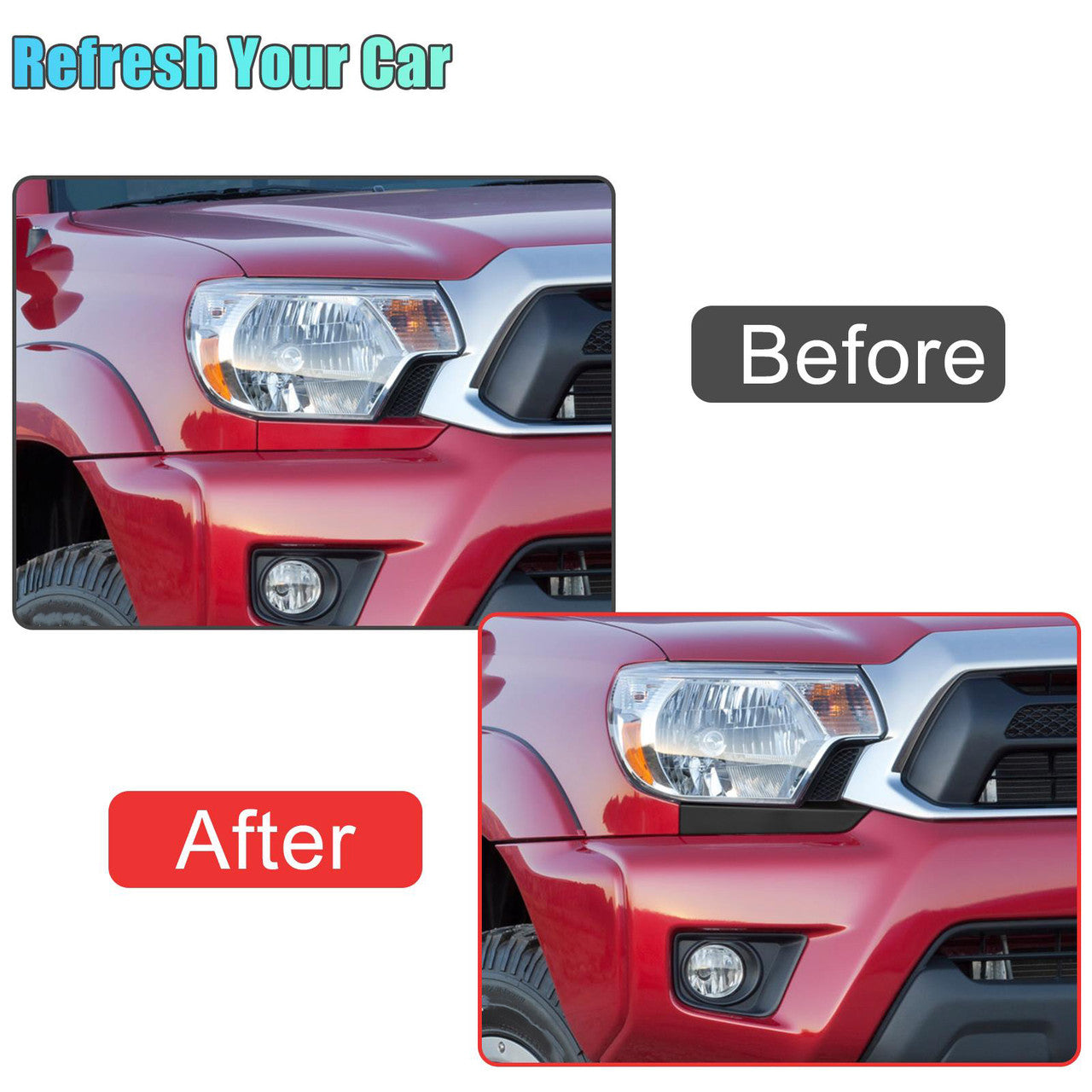 Front Bumper Grille Headlight Filler Trim - Compatible with Toyota Tacoma 2012-2014 (Black)