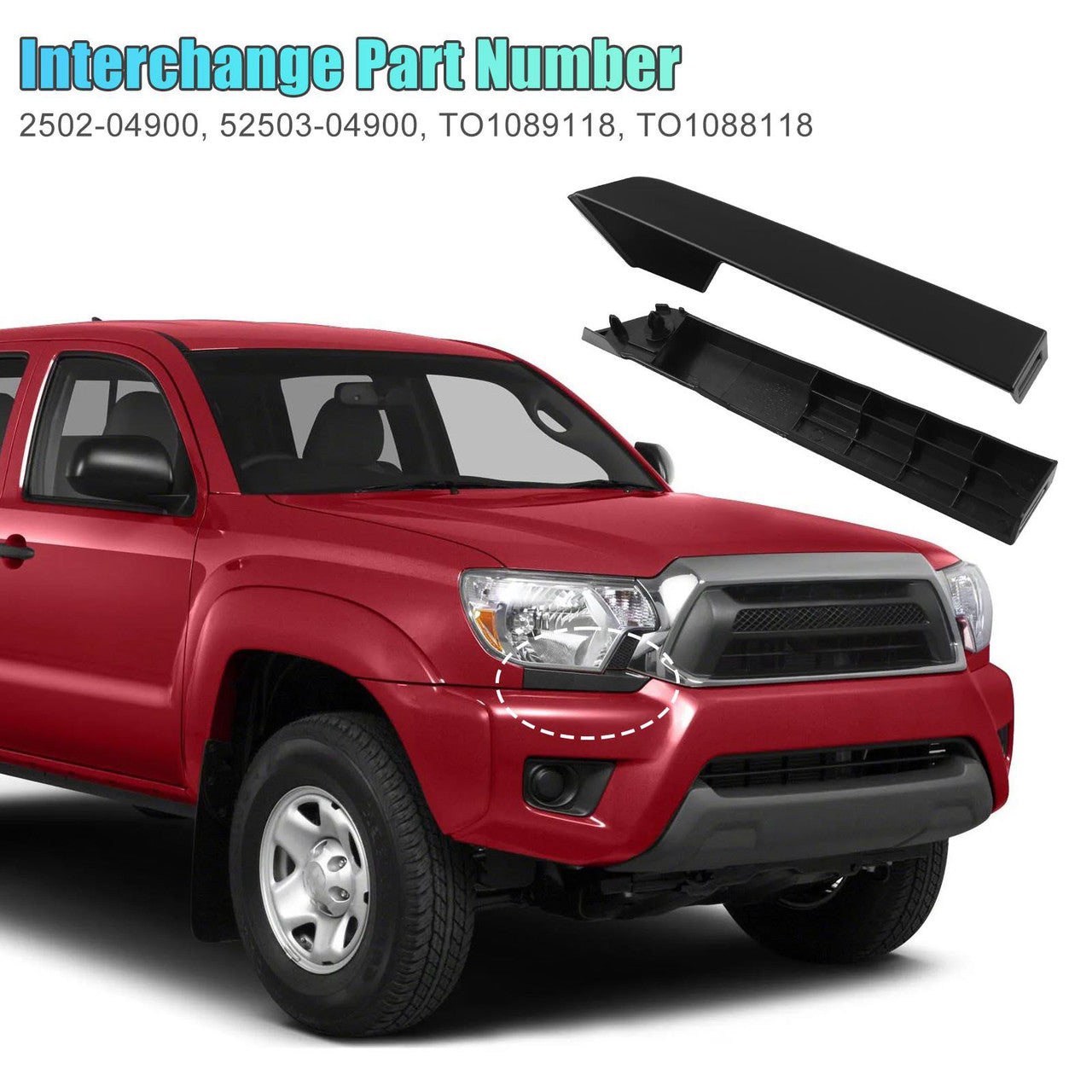 Front Bumper Grille Headlight Filler Trim - Compatible with Toyota Tacoma 2012-2014 (Black)