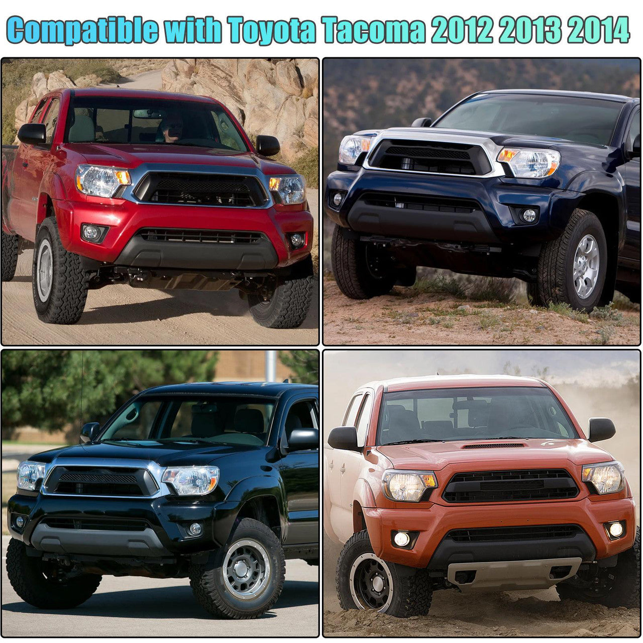 Front Bumper Grille Headlight Filler Trim - Compatible with Toyota Tacoma 2012-2014 (Black)