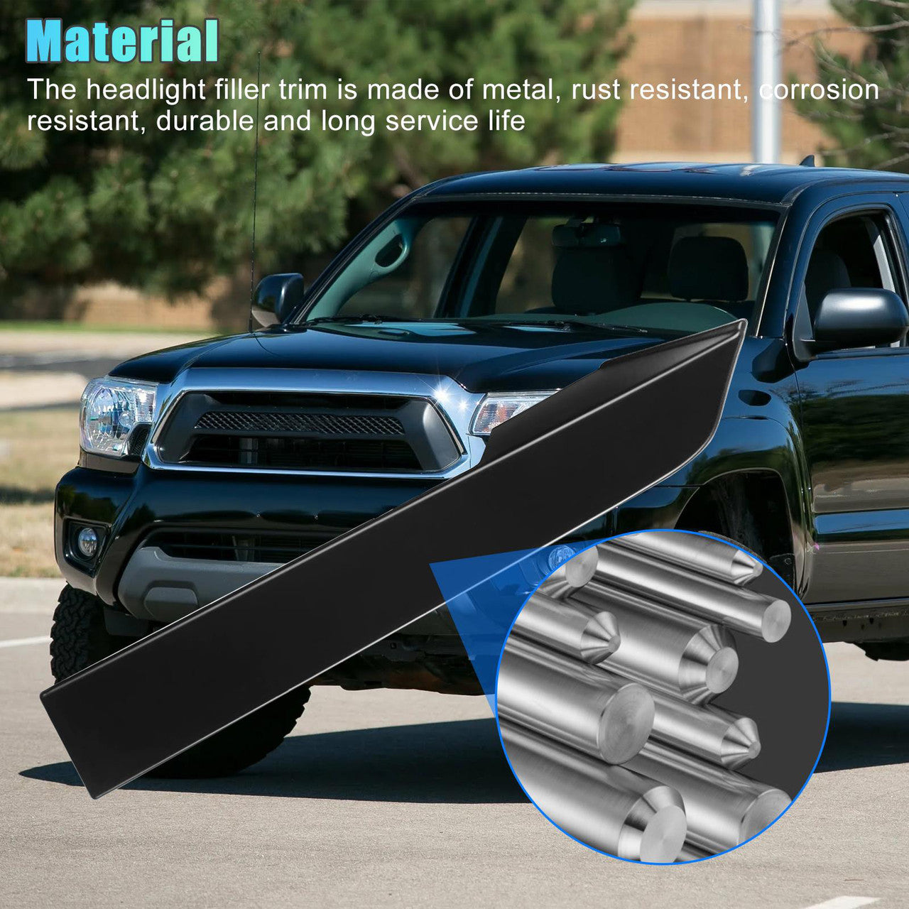 Front Bumper Grille Headlight Filler Trim - Compatible with Toyota Tacoma 2012-2014 (Black)