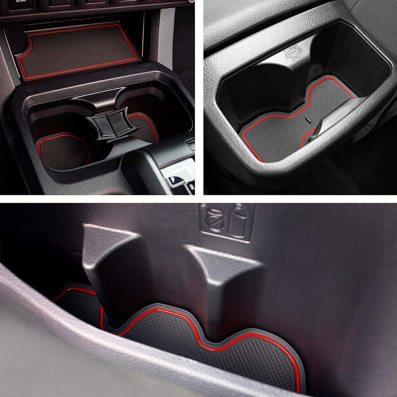 Liner Accessories - For Toyota Tacoma 2016-2022 Car Cup Holder Inserts Center Console Door Pocket Liner Premium Custom Interior (Red)