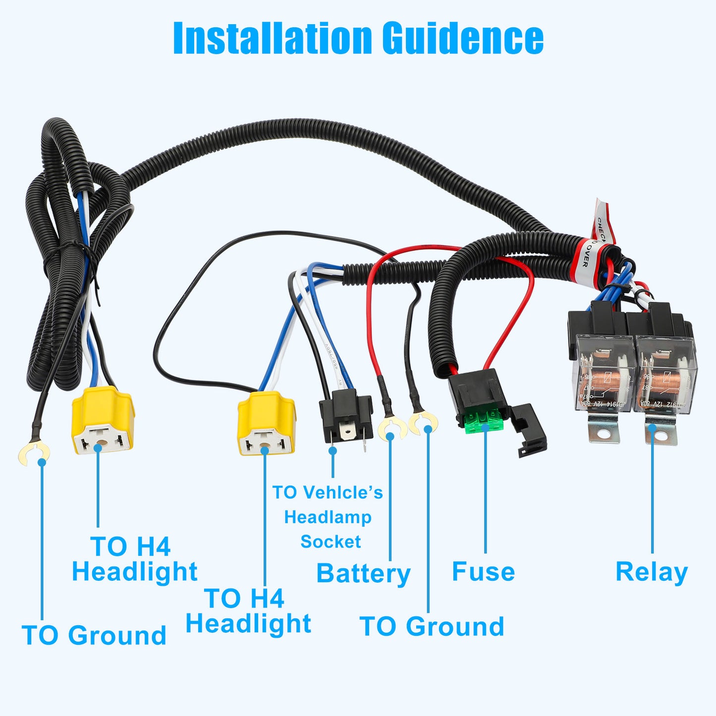 H4 LED Headlight Brightness Intensifier Wiring Harness