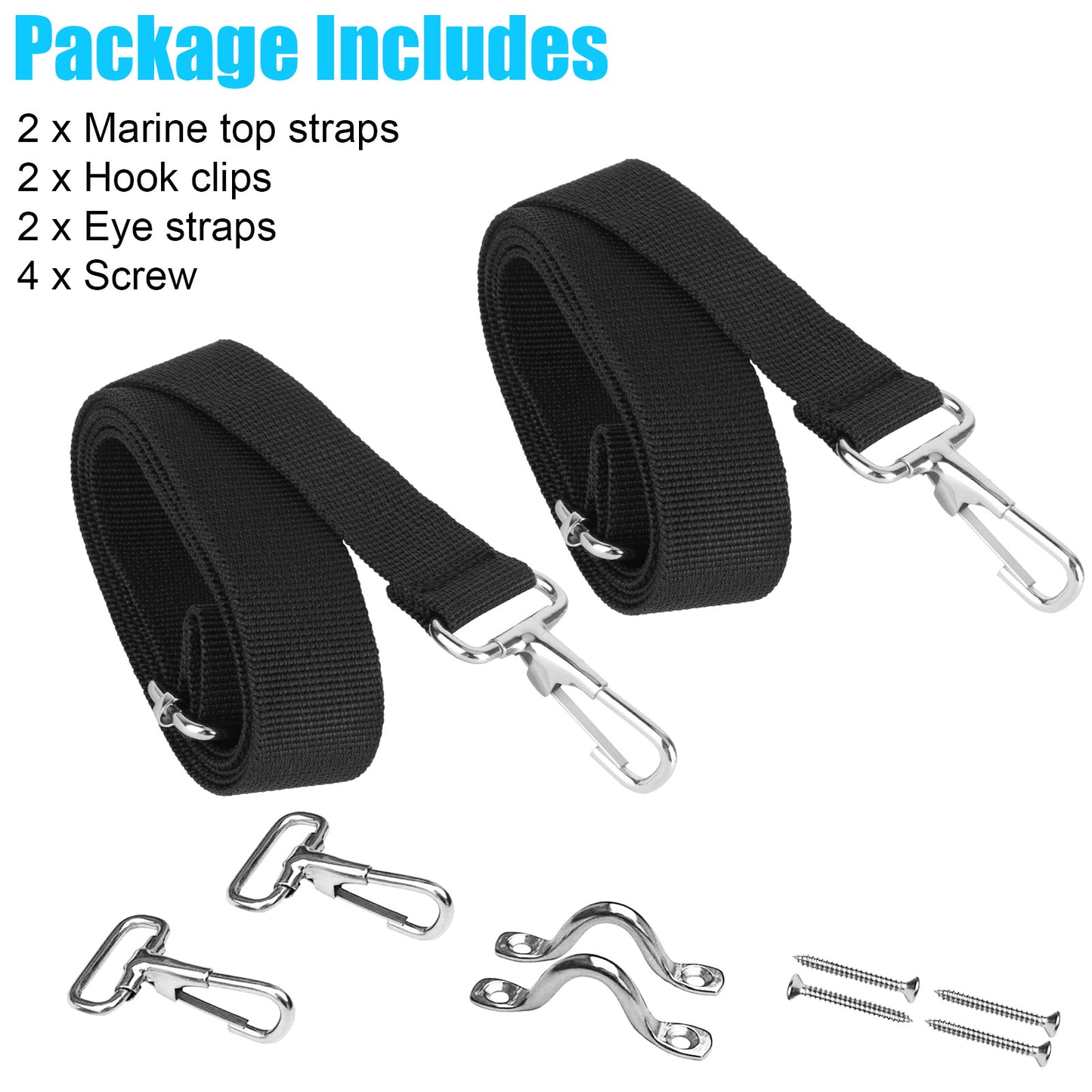 2Pcs Adjustable Bimini Top Straps with Loop Snap Hooks