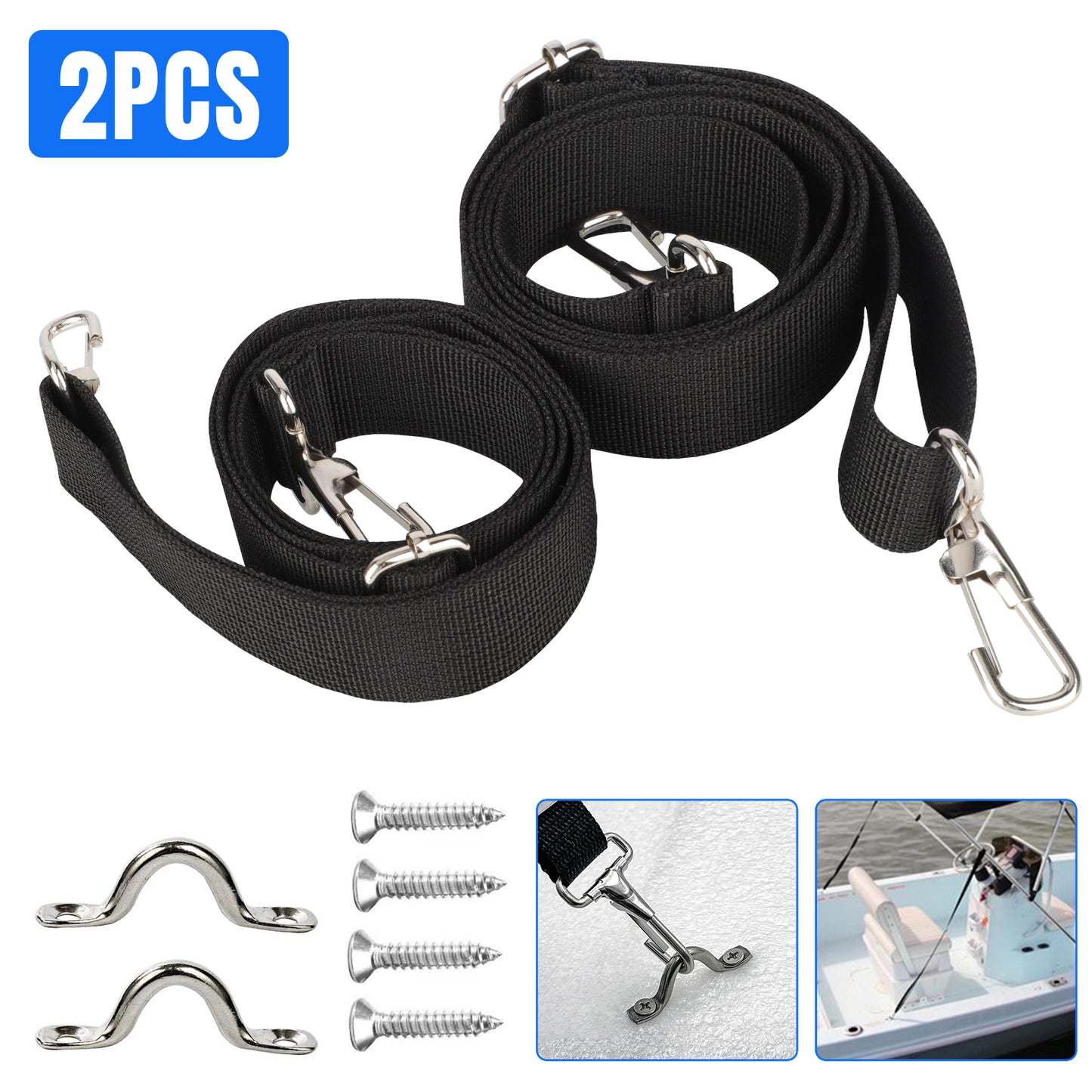 2Pcs Adjustable Bimini Top Straps with Loop Snap Hooks