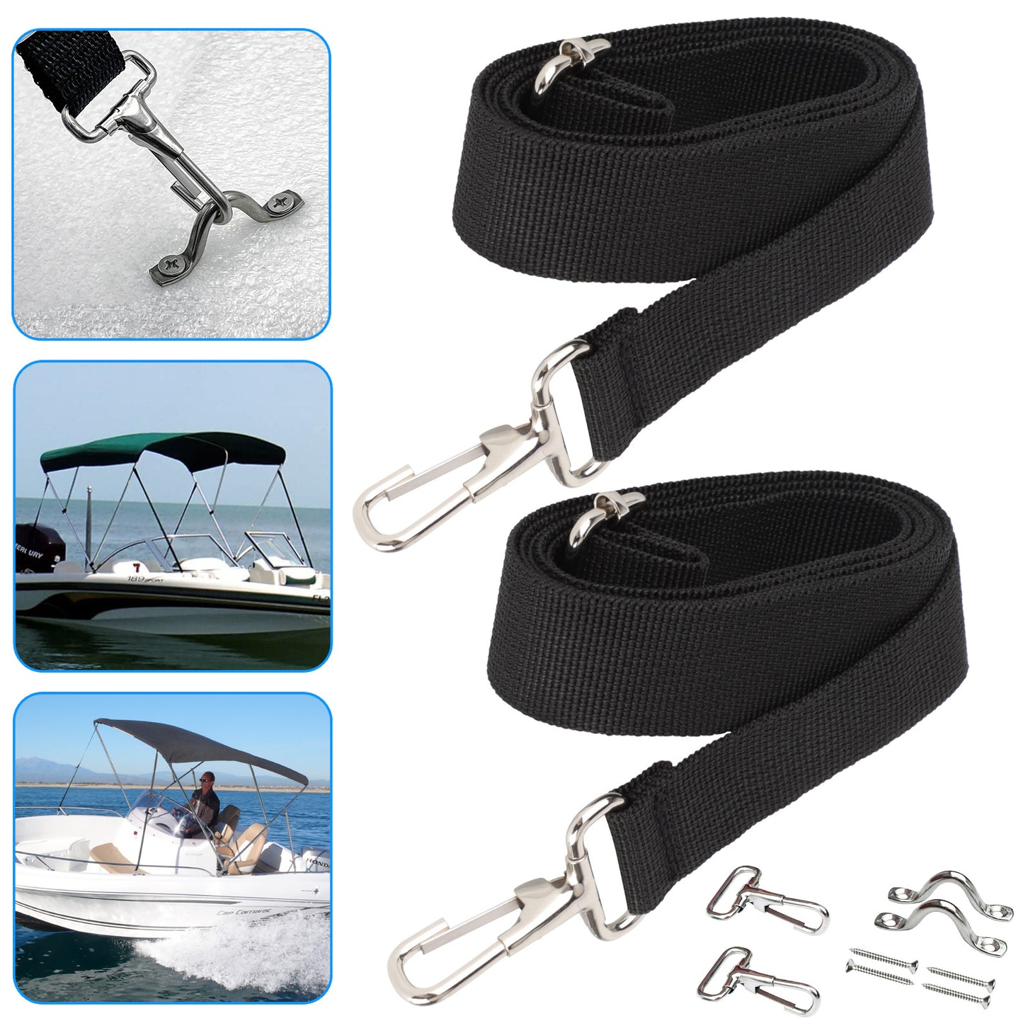 2Pcs Adjustable Bimini Top Straps with Loop Snap Hooks