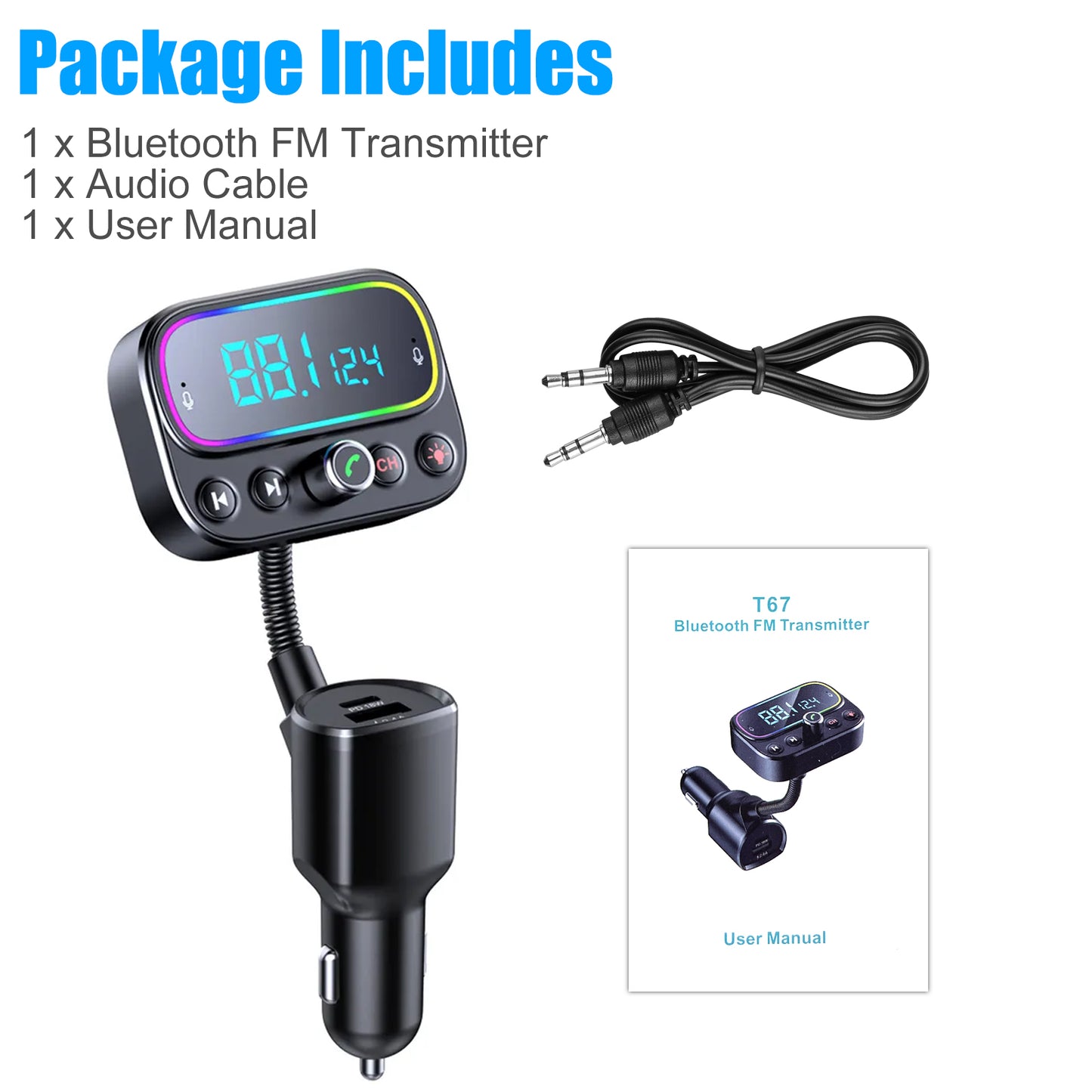 T67 Wireless Bluetooth compatible 5.0 FM Transmitter