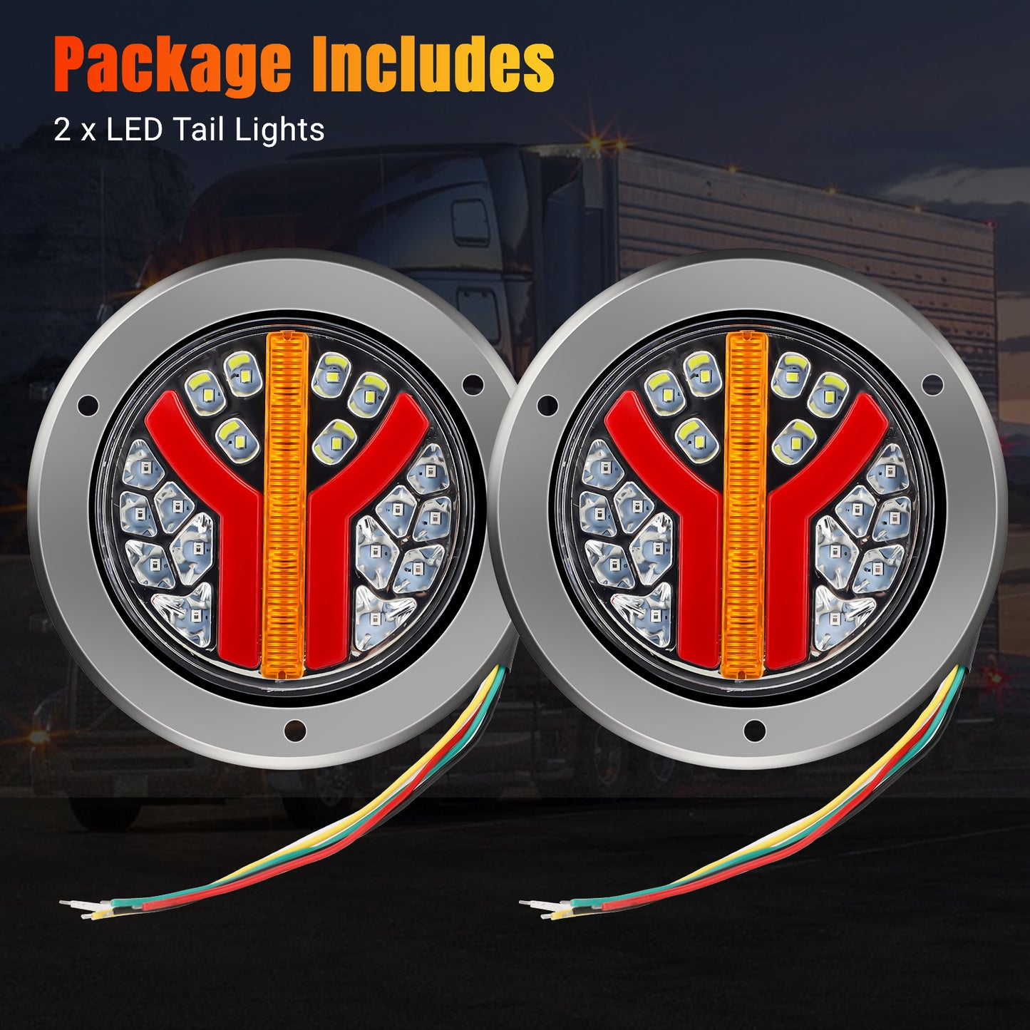 Truck Tail Light Set - Durable Stainless Steel Ring, 3 Colors, 36 LEDs, Easy Installation, 12/24V