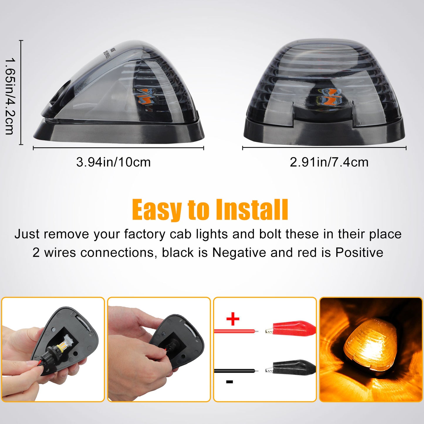 5PCS LED Cab Roof Marker Lights - T10 LED Bulb,Smoked LED Marker Lamps Kit Compatible with 1999-2016 Ford