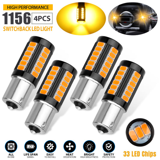 4PCS 1156 33-SMD LED Tail Brake Stop Backup Reverse Turn Signal Light Bulbs Amber