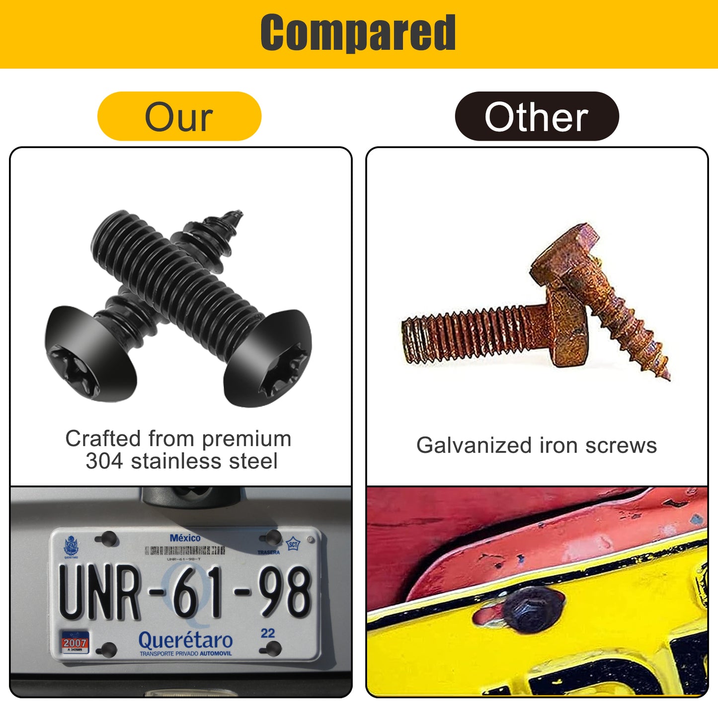 8Pcs License Plate Screw Set - Stainless Steel Anti-Tamper Screws Car License Plate Bolts Frame Screws for Car License