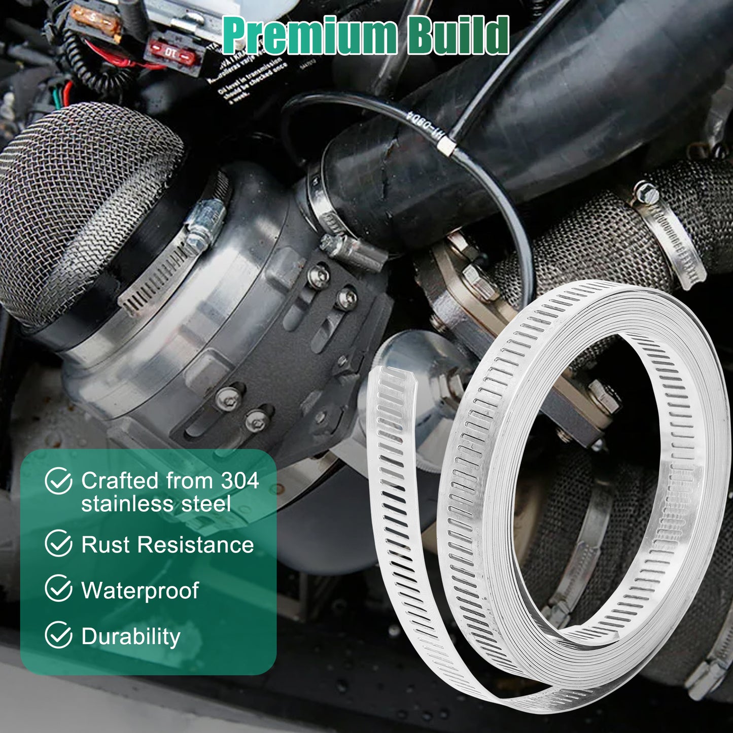 11.5ft DIY Hose Clamp Kit - Premium 304 Stainless Steel, Adjustable Size, Versatile and Easy-to-Use,rust-resistant and waterproof