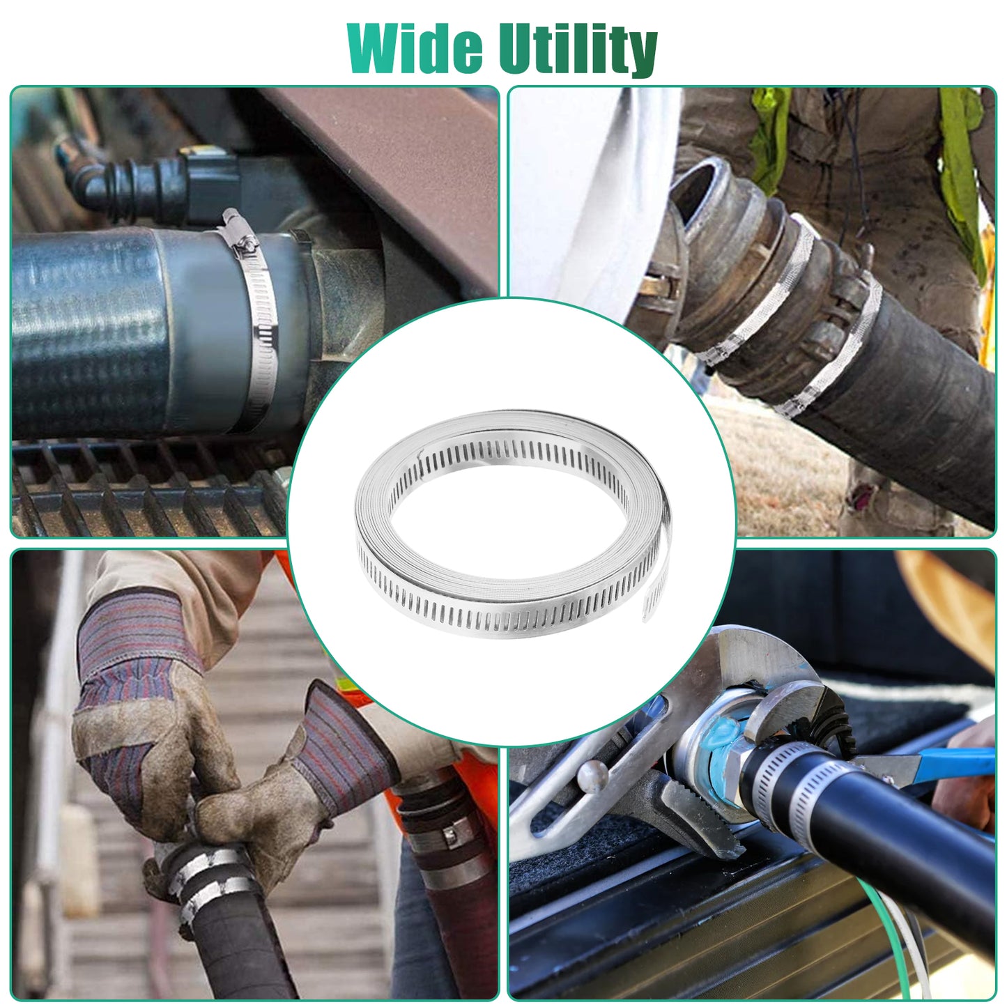 11.5ft DIY Hose Clamp Kit - Premium 304 Stainless Steel, Adjustable Size, Versatile and Easy-to-Use,rust-resistant and waterproof