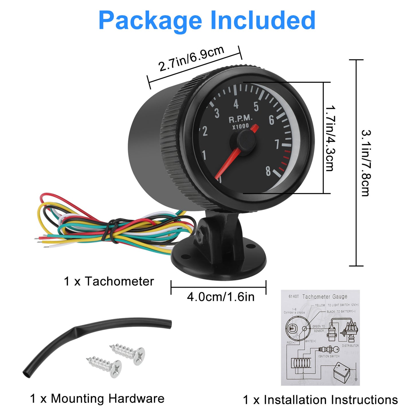 52mm 0~8000 RPM Car Tachometer Gauge - Effortless RPM Reading, High Sensitivity for Engine Monitoring, suitable for 1~8 cylinder gasoline cars