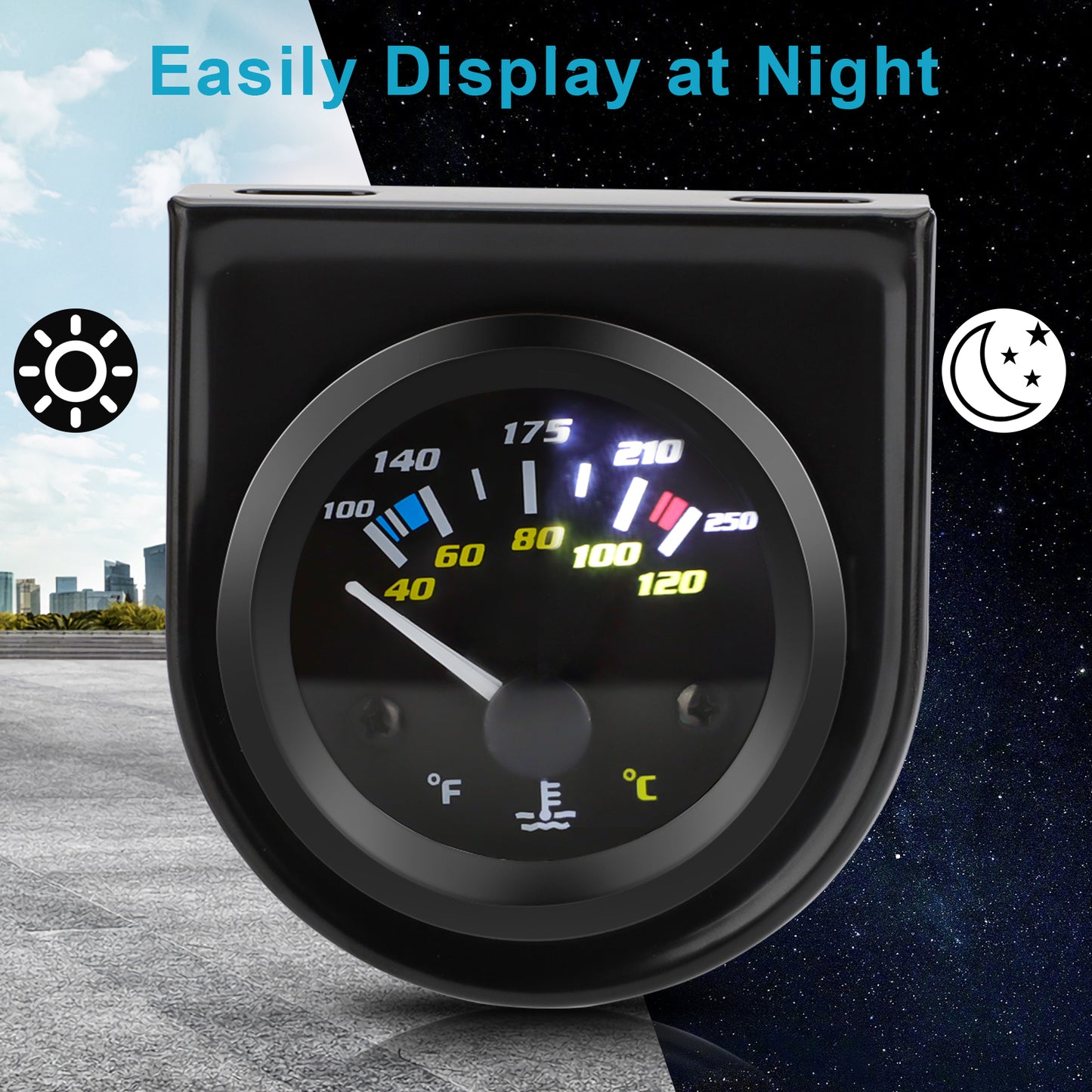 2" 52mm Automotive Water Temperature Gauge 40-120°C / 100-250°F Range,Clear Readings, High Sensitivity, Sensor Included