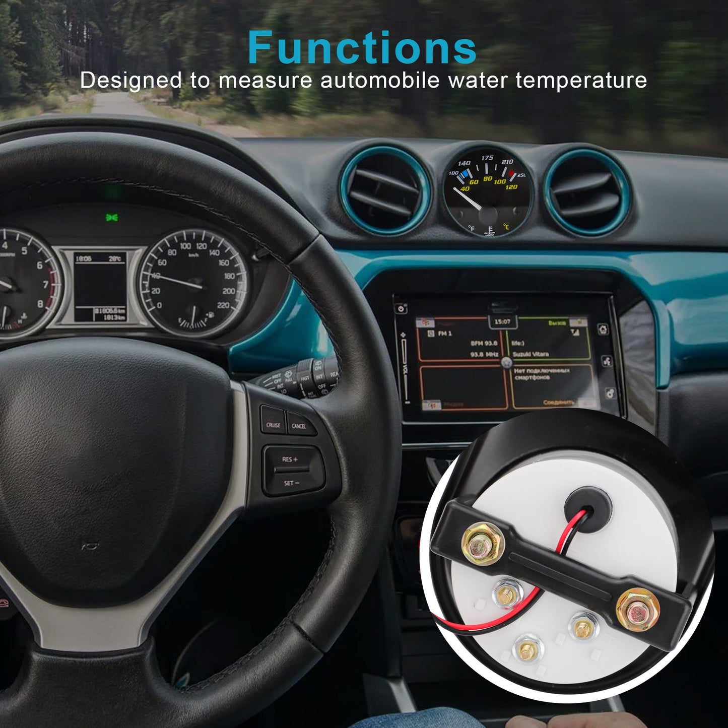 2" 52mm Automotive Water Temperature Gauge 40-120°C / 100-250°F Range,Clear Readings, High Sensitivity, Sensor Included