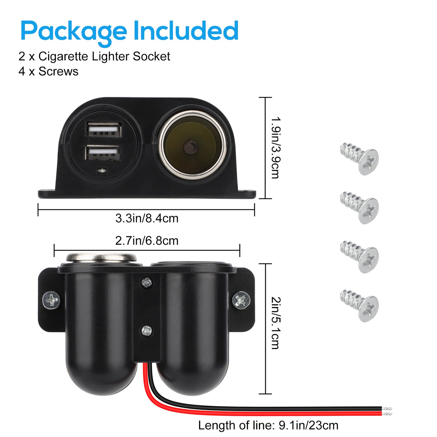 2PCS Dual USB Outlet Cigarette Lighter Socket Splitter - 12V-24V 3.1A Car Charger Power Adapter Replacement Waterproof Plug Female for RV Marine Boat Motorcycle Truck ATV UTV Van etc