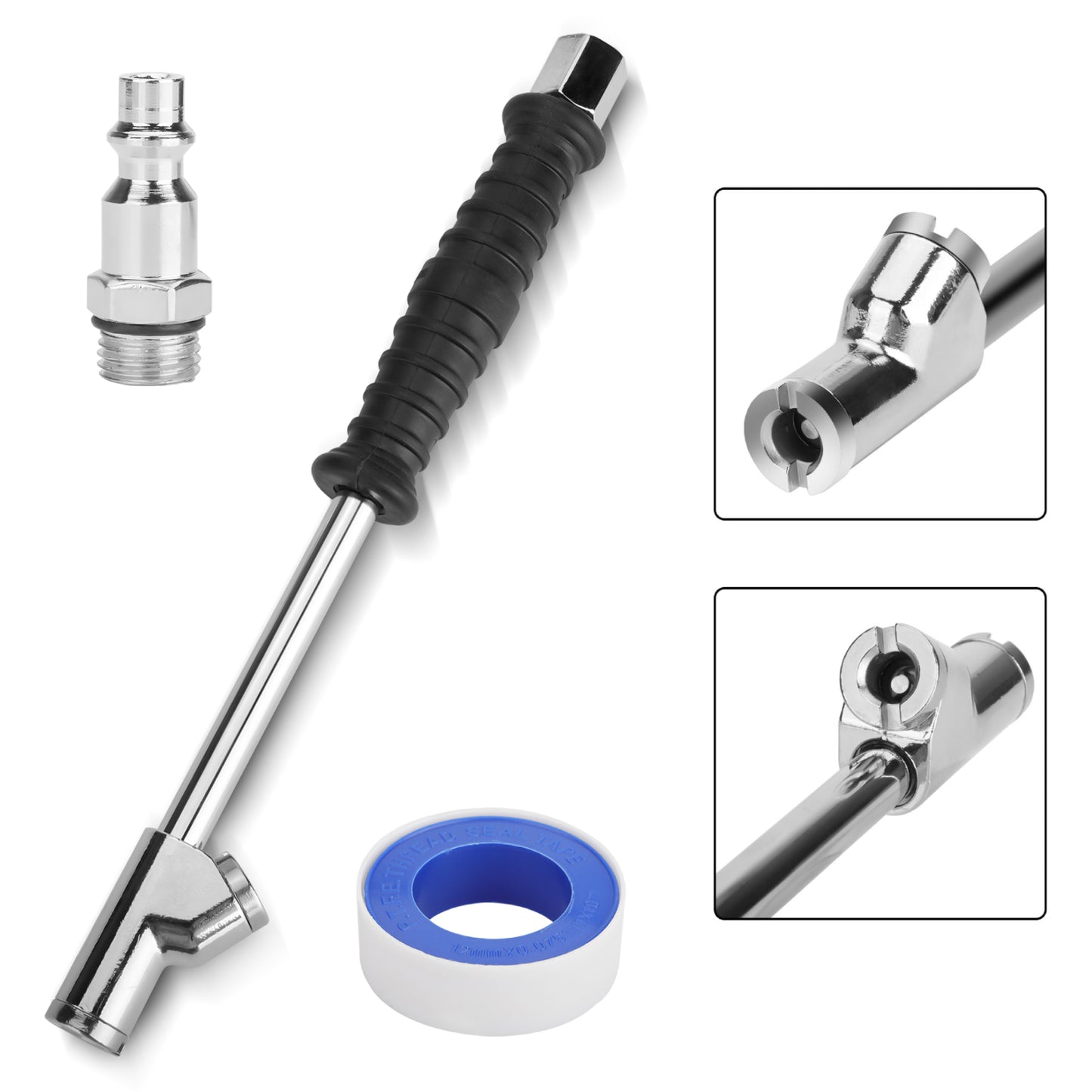 1/4" FNPT Extended Reach Dual Head Air Chuck - 9" Extended Air Chuck with Rubber Handle,2-Way Connection,with Quick Plug for Semi, RV, Truck Dually Tires