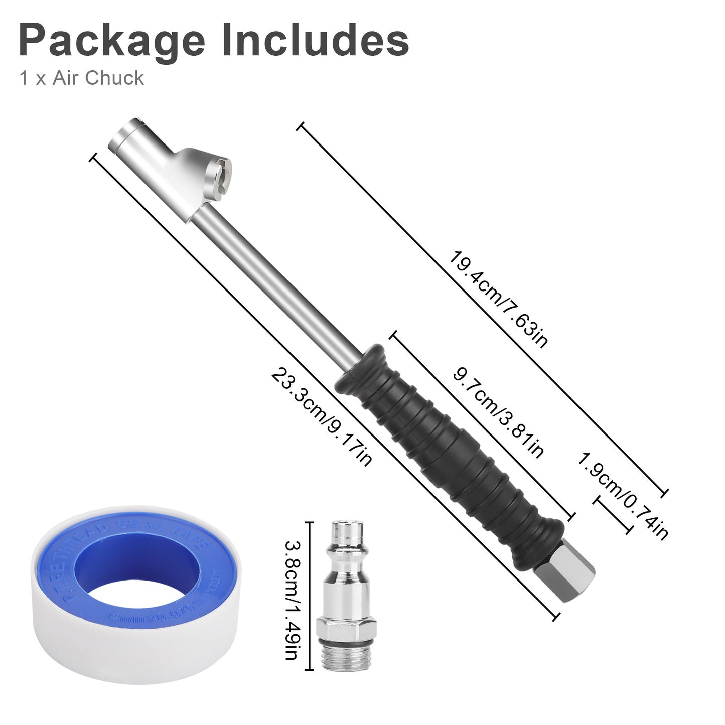 1/4" FNPT Extended Reach Dual Head Air Chuck - 9" Extended Air Chuck with Rubber Handle,2-Way Connection,with Quick Plug for Semi, RV, Truck Dually Tires