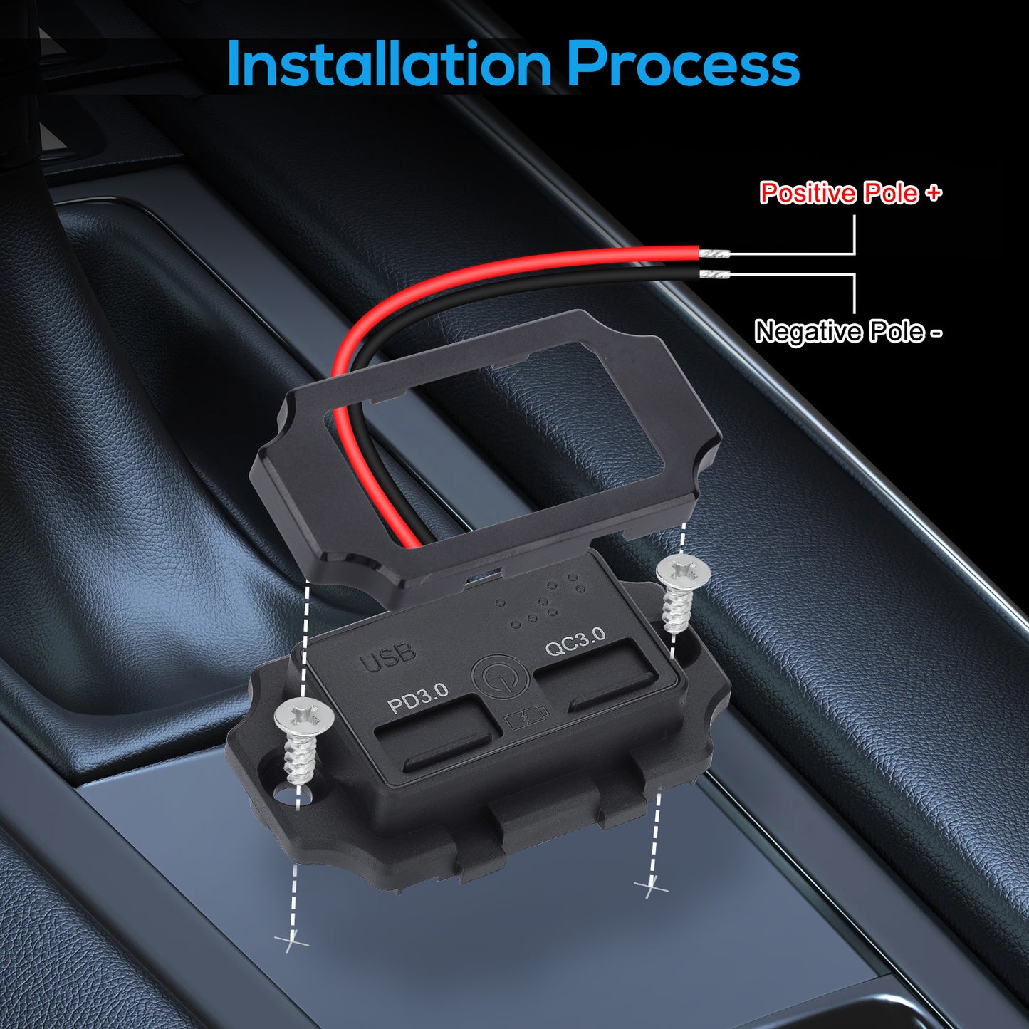 2 PCS Dual PD & QC USB Car Charger - Quick Charge 3.0 & PD 3.0 48W USB-A Port Panel Mount with Braille Touch Key for Vehicles (Black)