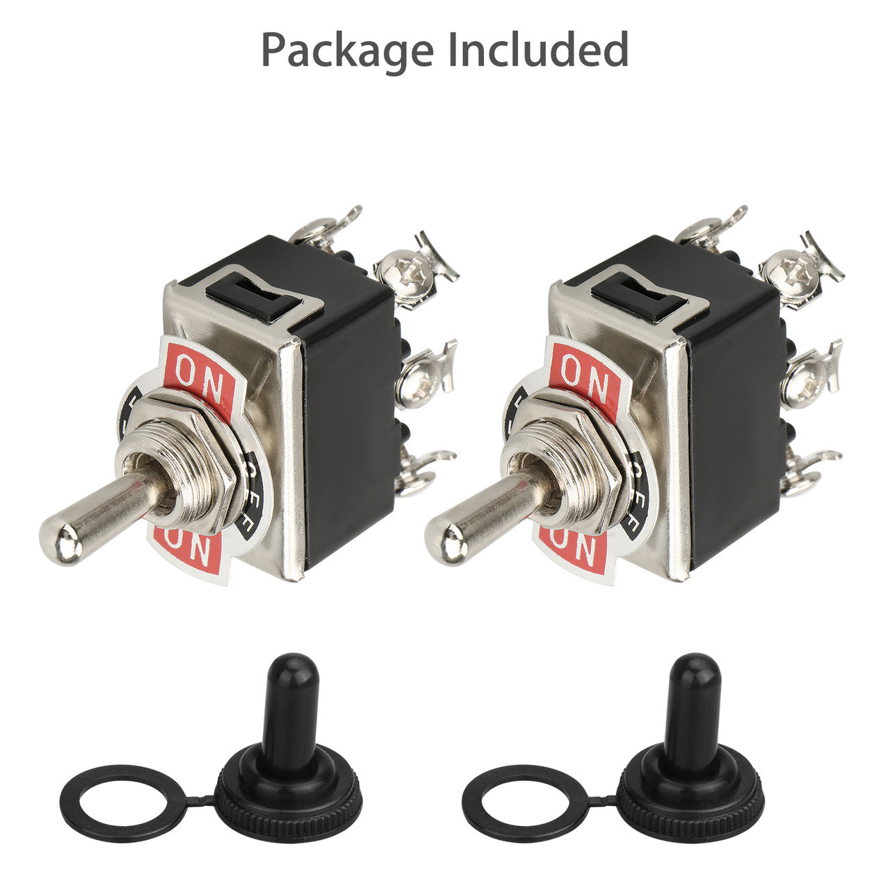 Waterproof DPDT Momentary Switch Toggle Rocker Heavy Duty with Boot for 15A 380V 6 Pole ON/OFF/ON Latching,Black, 2-pack