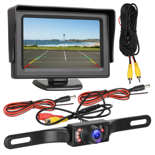 Backup Camera Monitor Kit for car, Universal License Plate Reverse Waterproof Night Vision Rearview HD Reversing Camera+4.3 inch LCD Rearview Monitor