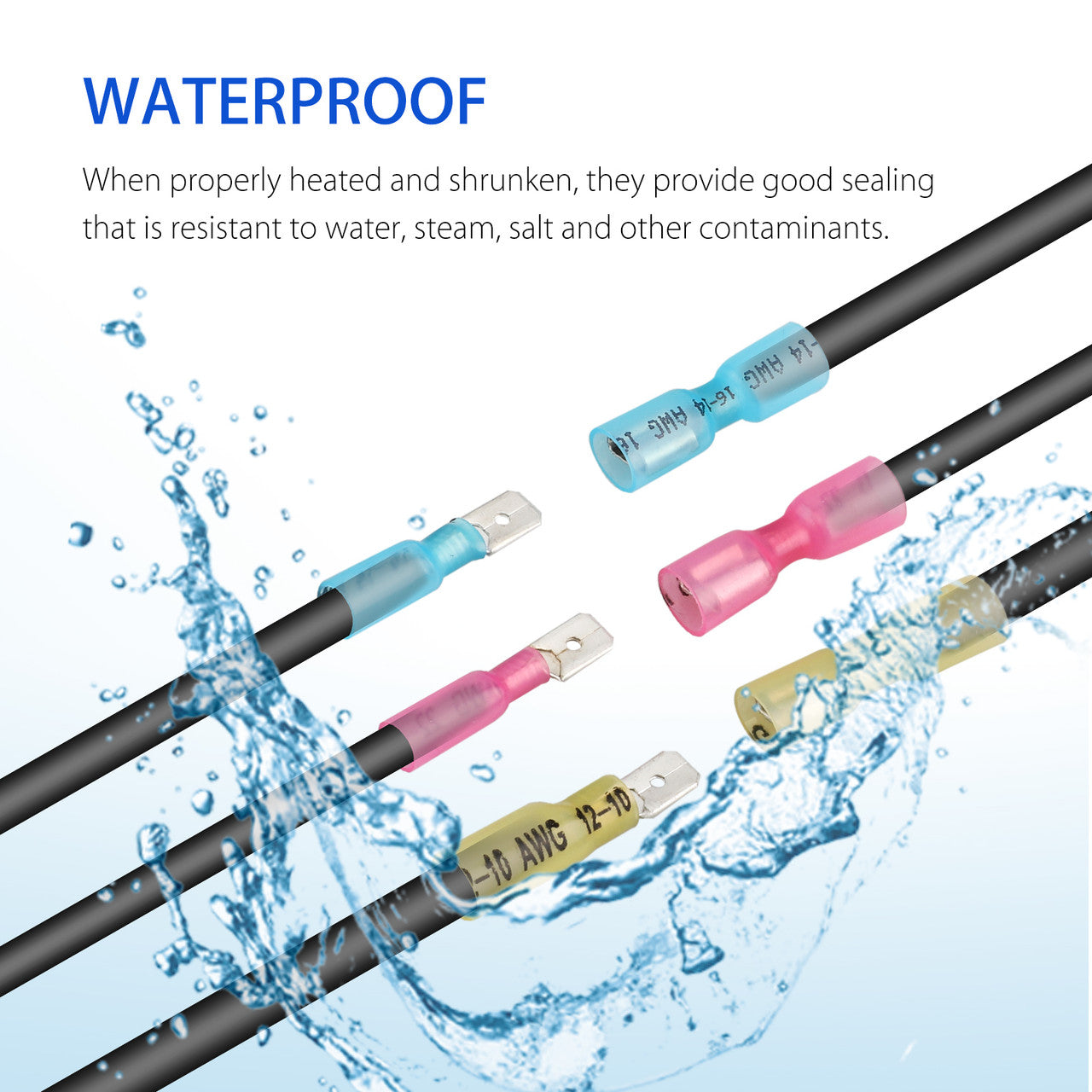 Solder Seal Wire Connectors, Heat Shrink Butt Connector Waterproof Insulated Electrical Butt Terminals Wire Splice for Automotive Marine Automotive Outdoor, 100PCS