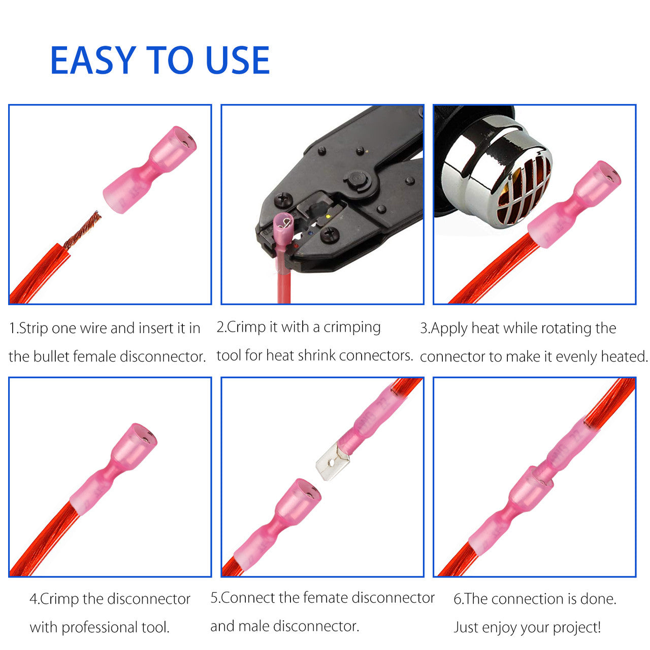 Solder Seal Wire Connectors, Heat Shrink Butt Connector Waterproof Insulated Electrical Butt Terminals Wire Splice for Automotive Marine Automotive Outdoor, 100PCS