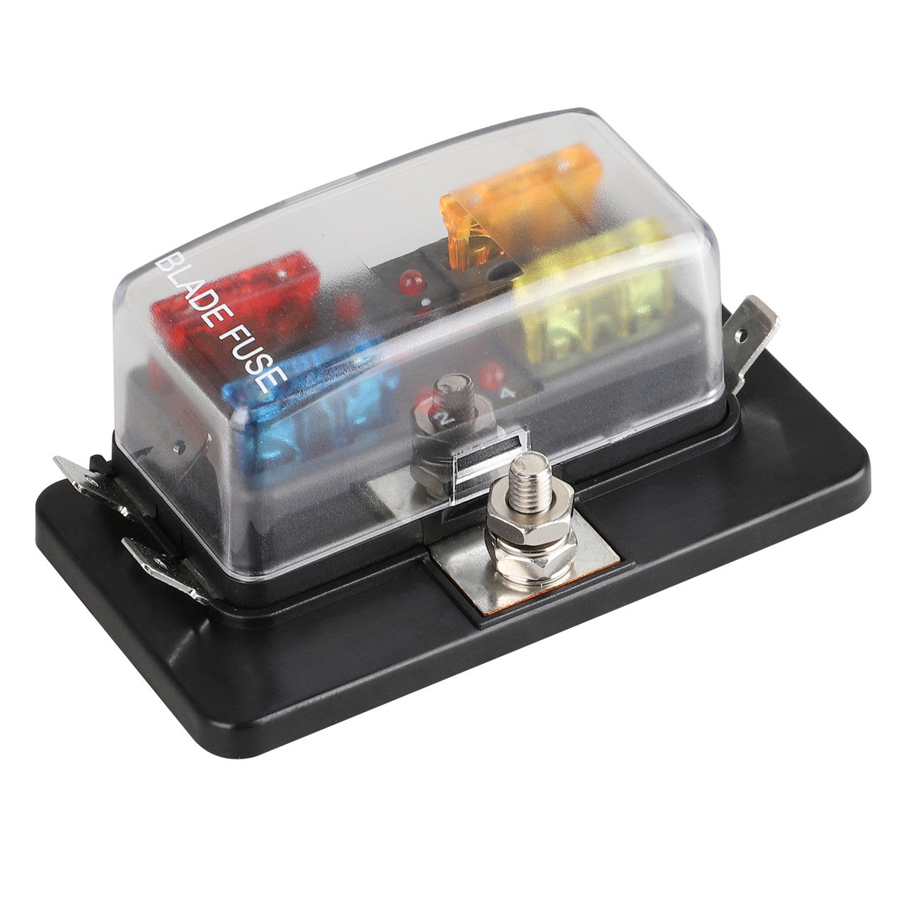 4-Way LED Illuminated Blade Fuse Box,Fuse Block For Car Van Boat Marine Automotive with Cover