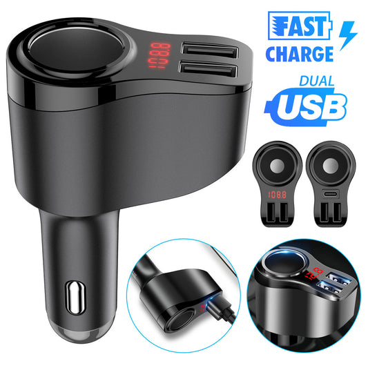 Car Charger Adapter Cigarette Lighter Socket Splitter 12V/24V, Dual USB Charge 5V 3.4A with Real-Time Voltage Display or 2 USB DC 5V/3.4A with Type C PD Fast Charger for Macbook Samsung