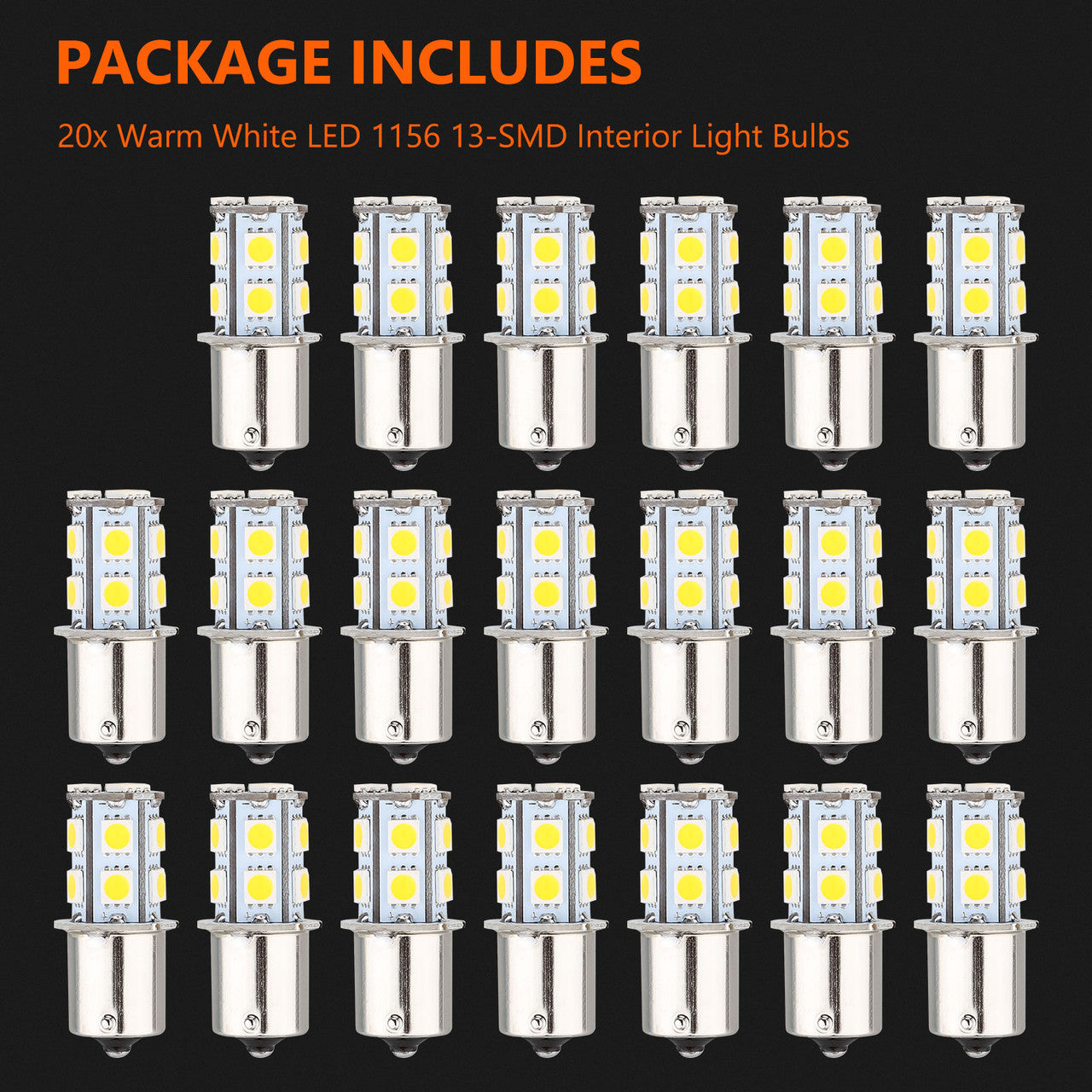20PCS 12V 1156 LED Light Bulbs, Warm White 1156 1129 1141 BA15S LED Replacement Bulbs 13-SMD 5050 LED 500LM 4500K for Outdoor Landscape Lighting Path Lighting Deck Lighting - Warm White