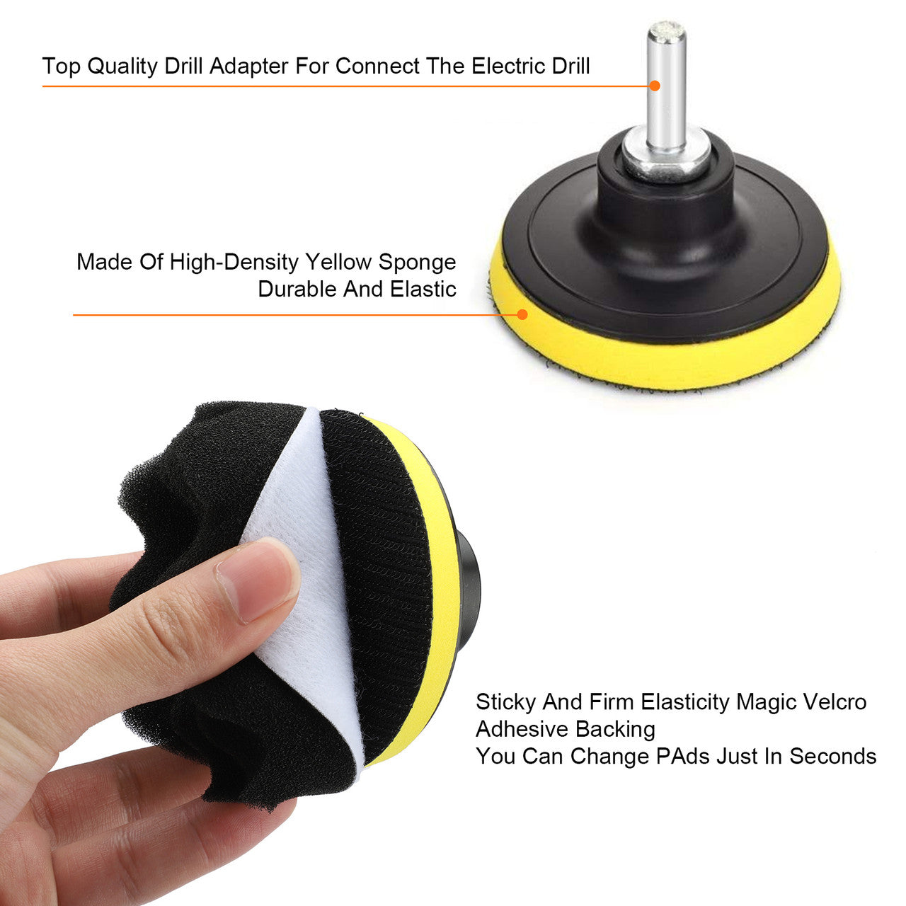 3"/80mm Compound Drill Buffing Sponge Pads Kit for Car Sanding, Polishing, Waxing, Sealing Glaze (9 Polishing Pads+1 Woolen Buffer+1 Thread Drill Adapter with Shank), 11pcs