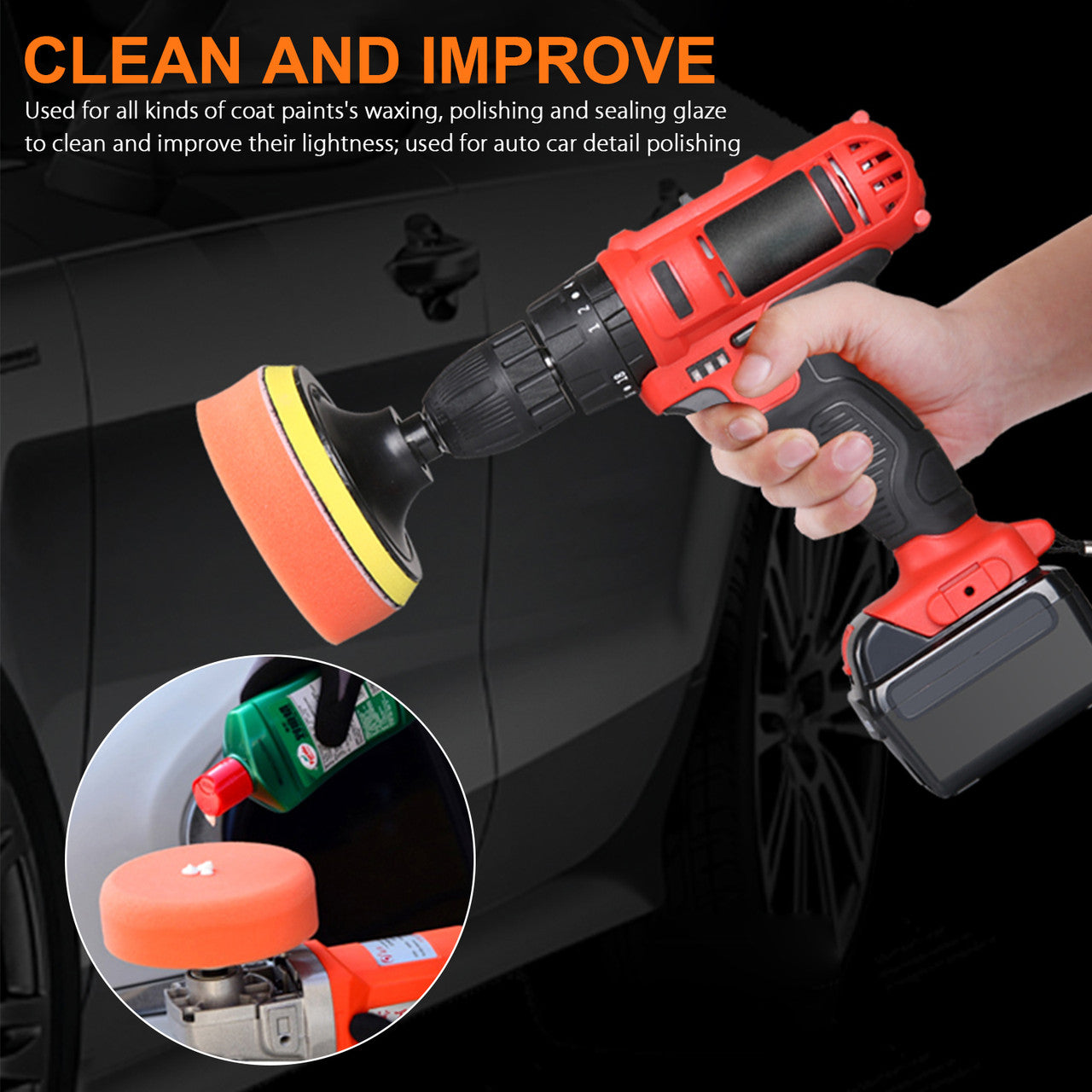 3"/80mm Compound Drill Buffing Sponge Pads Kit for Car Sanding, Polishing, Waxing, Sealing Glaze (9 Polishing Pads+1 Woolen Buffer+1 Thread Drill Adapter with Shank), 11pcs