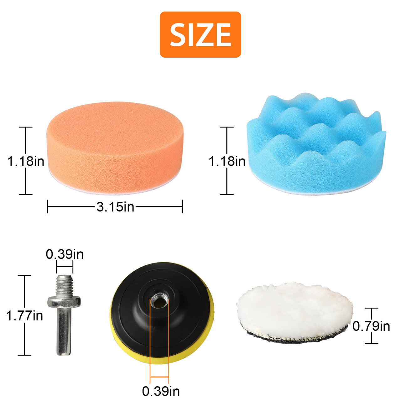 3"/80mm Compound Drill Buffing Sponge Pads Kit for Car Sanding, Polishing, Waxing, Sealing Glaze (9 Polishing Pads+1 Woolen Buffer+1 Thread Drill Adapter with Shank), 11pcs
