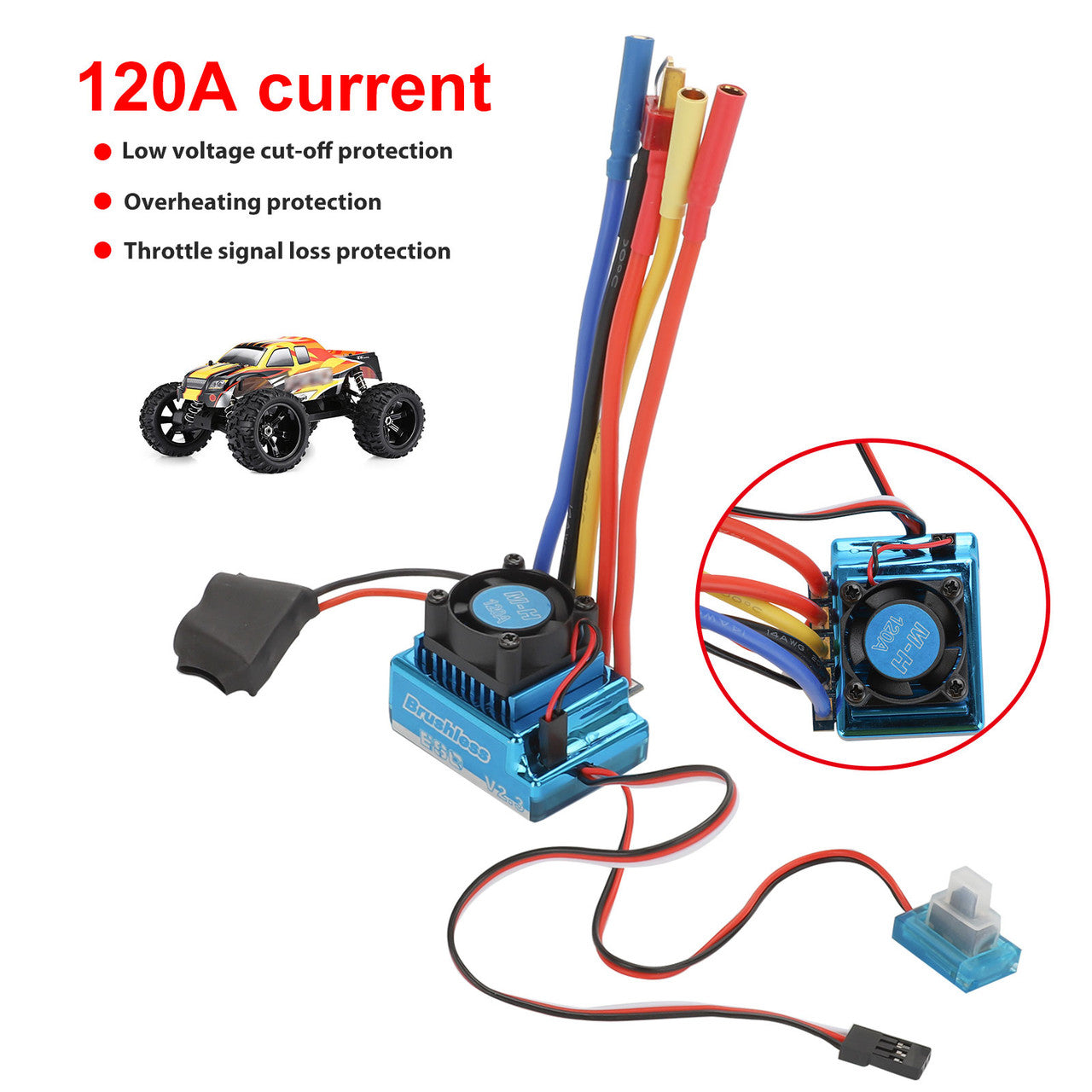 For RC Cars Brushless Speed Controller, 5V/3A Output, Over-heat Protection