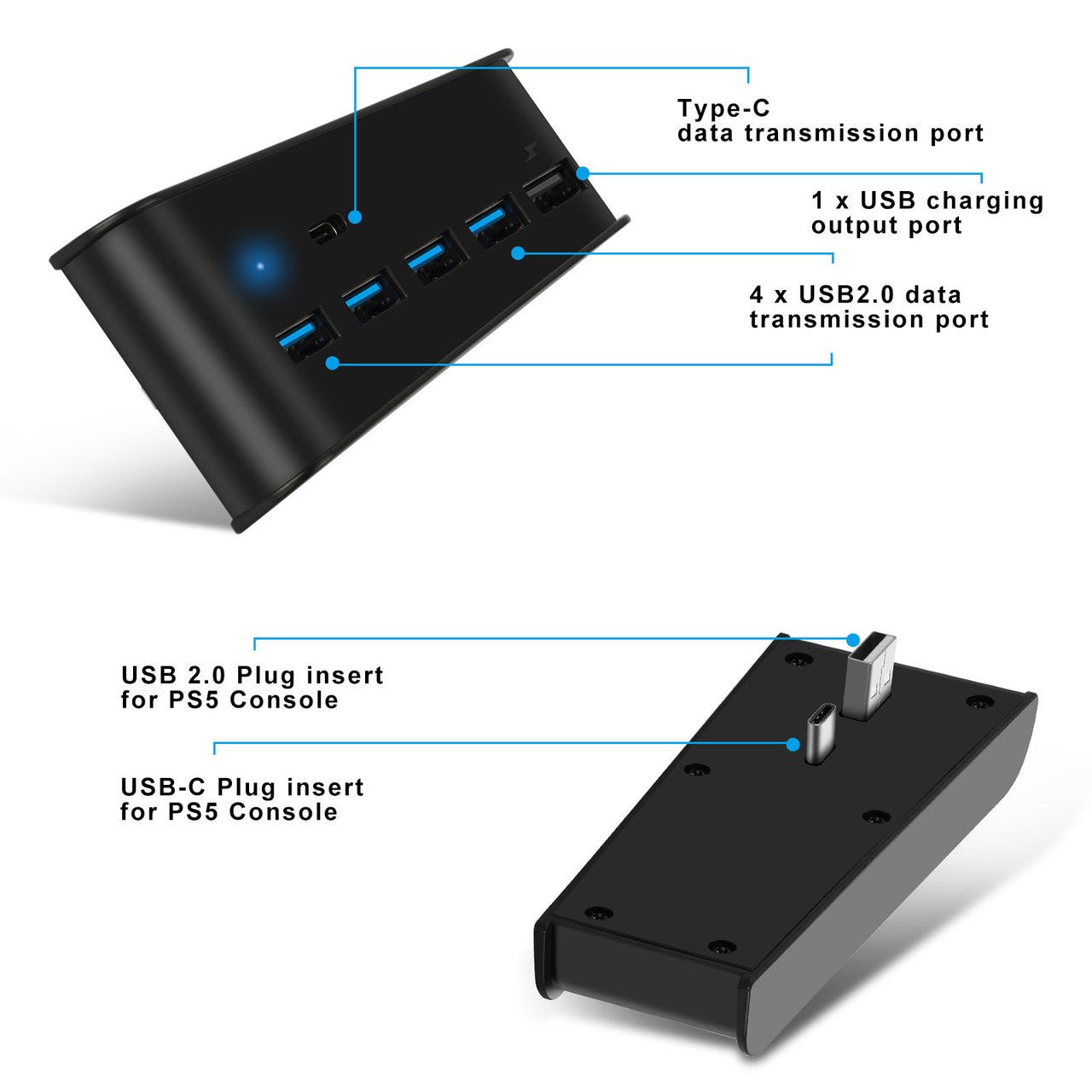 6 Ports USB Hub Adapter High Speed Charger Splitter Expansion for PS5 Console