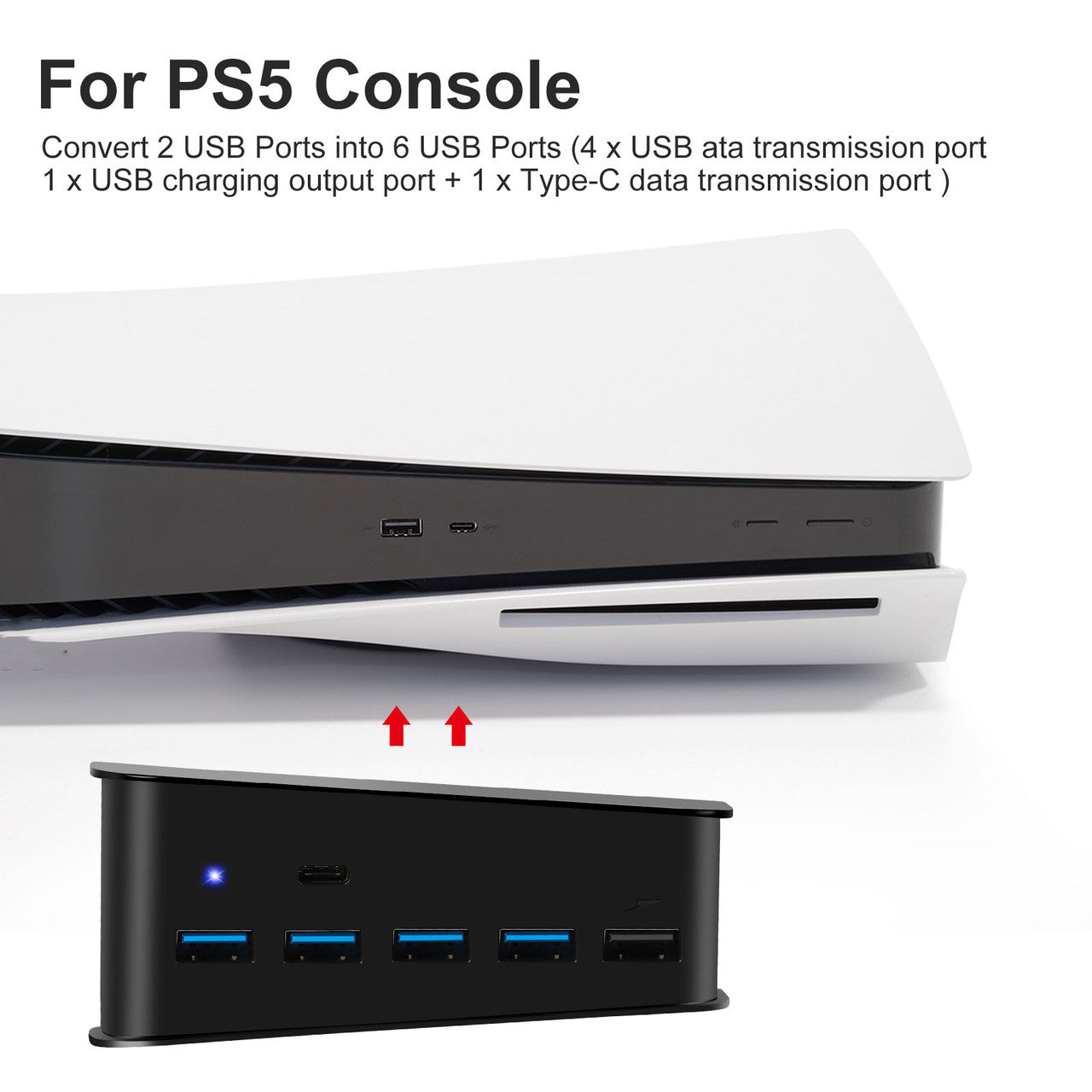 6 Ports USB Hub Adapter High Speed Charger Splitter Expansion for PS5 Console