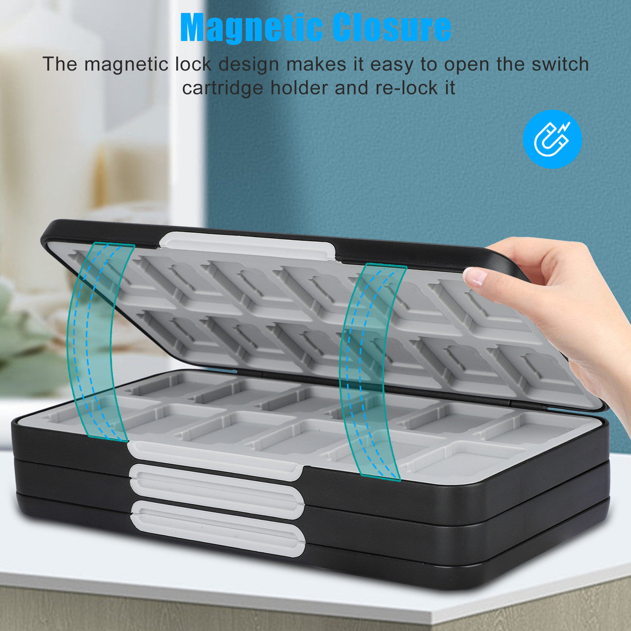 Game Card Case for Nintendo Switch/ Lite-the Game Cartridge Case Holder Can Store 72 Game Cards, Silicon Lining (Black)
