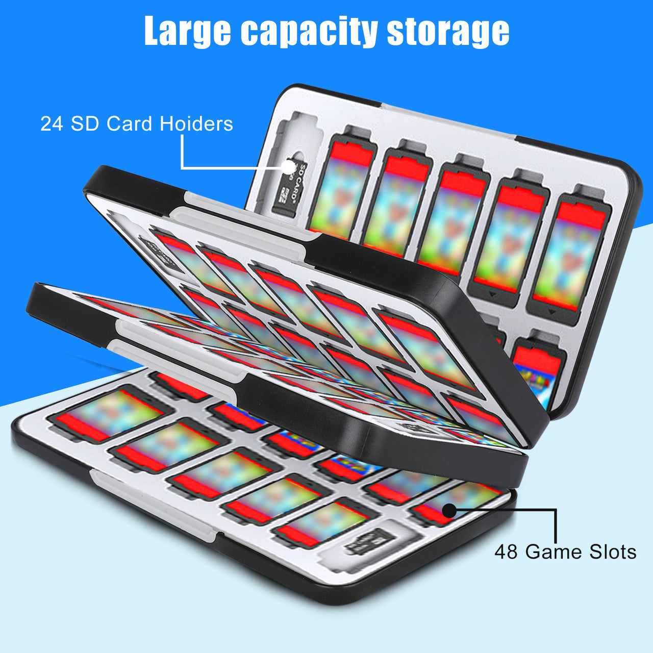 Game Card Case for Nintendo Switch/ Lite-the Game Cartridge Case Holder Can Store 72 Game Cards, Silicon Lining (Black)