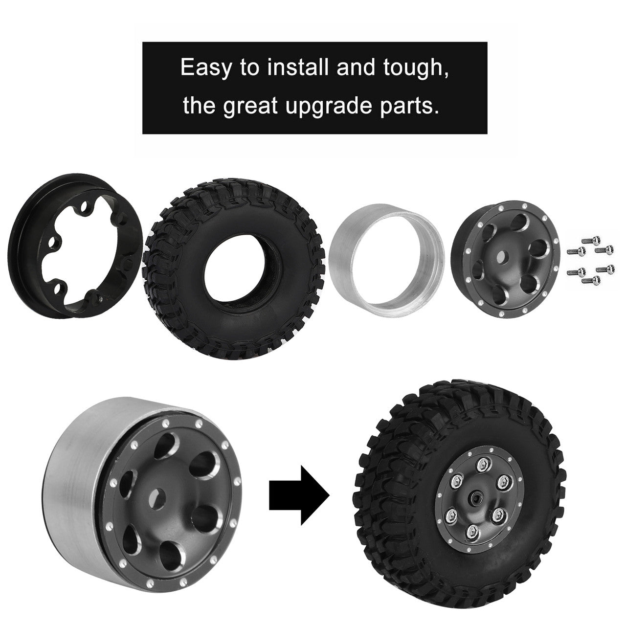 1.0 Bead lock Wheel Rims for 1/24 RC Crawler-the Wheel Rims Are Made of Quality Aluminum Alloy, CNC Machined for Precision