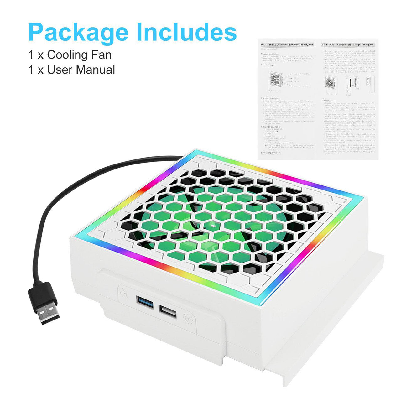 Game Cooling fan - with cool RGB atmosphere light Adjustable 7 Modes LED Light for Xbox Series S (White)