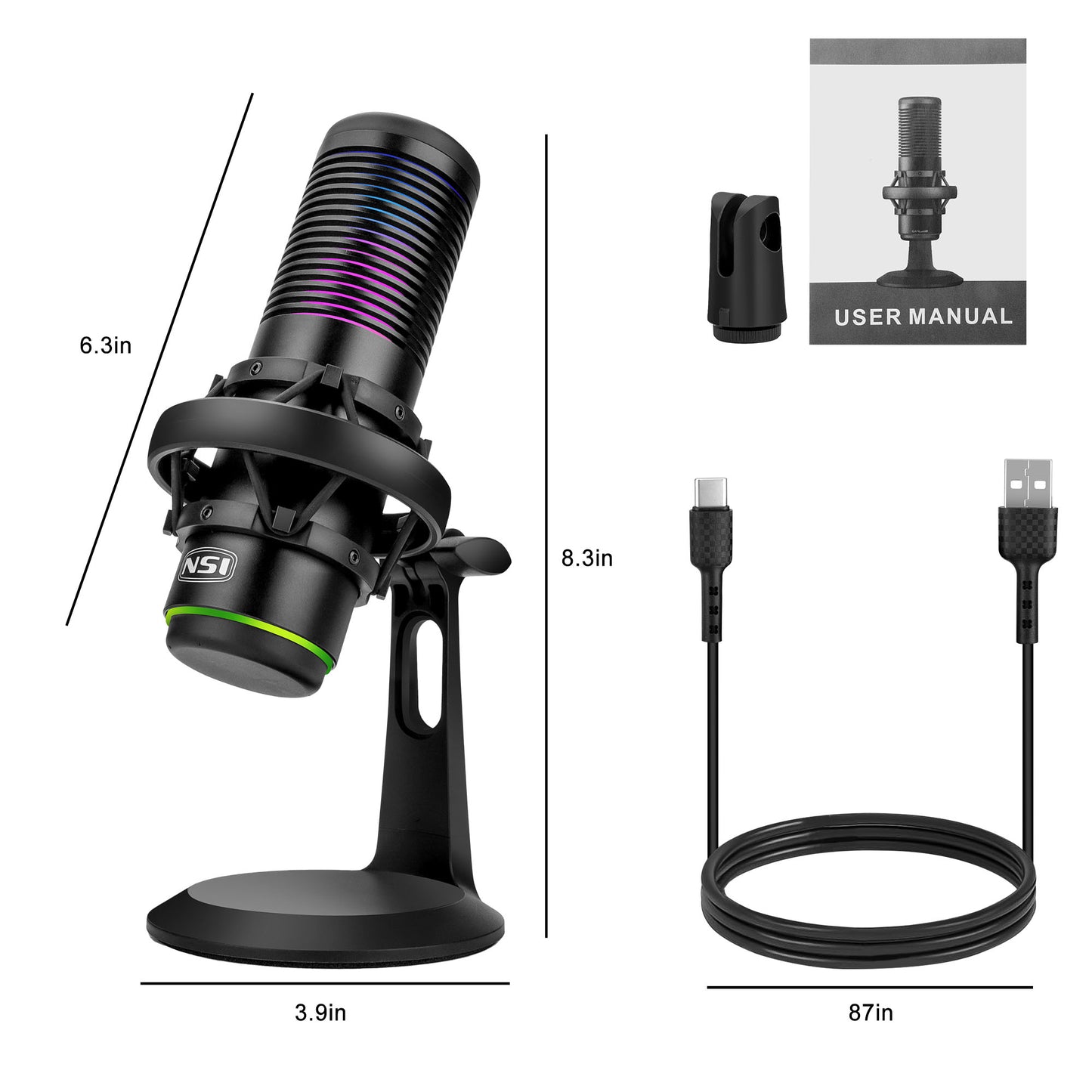 Professional RGB USB Condenser Gaming Microphone - High-quality condenser microphone W/Touch-sensitive light switch with various lighting modes